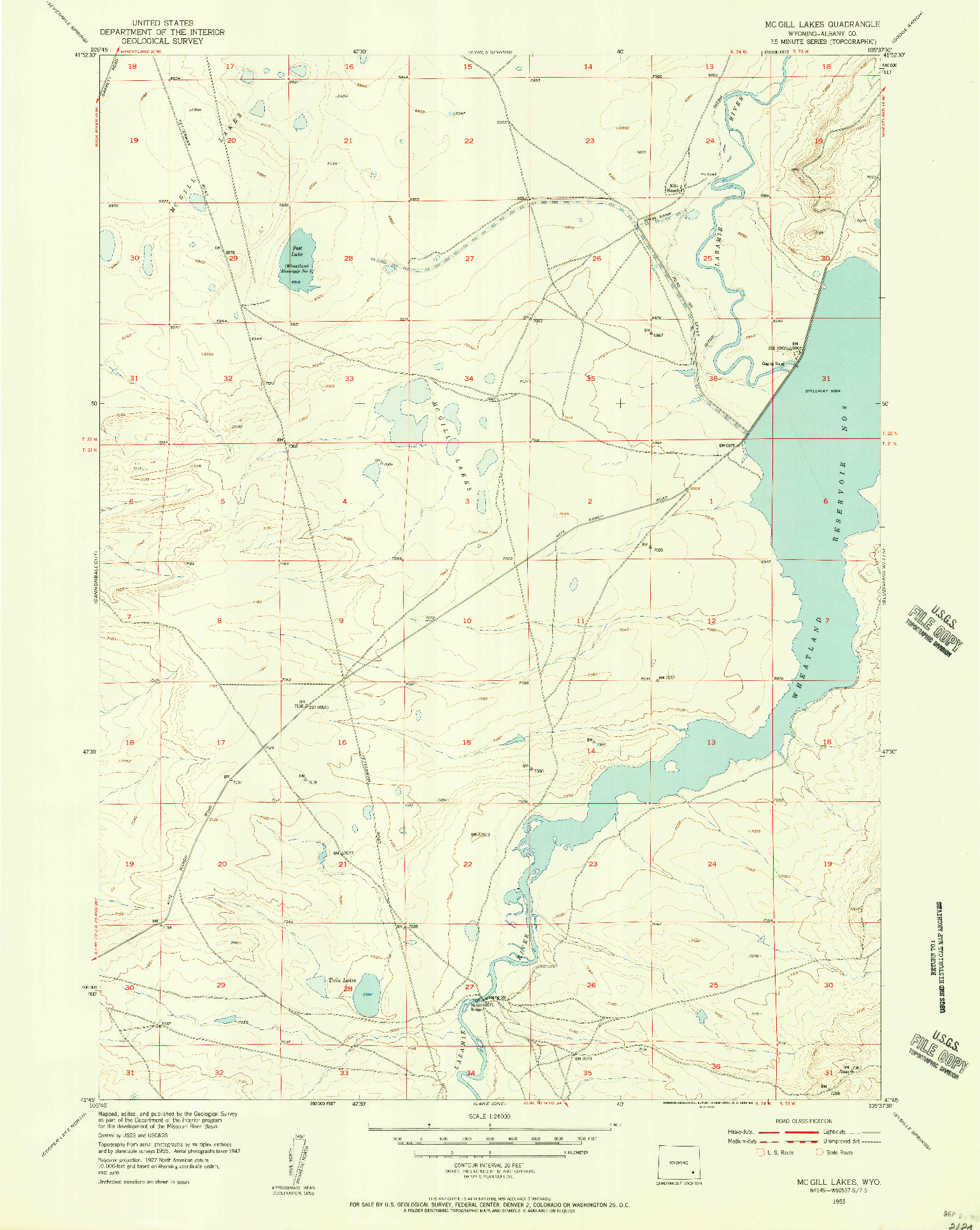 USGS 1:24000-SCALE QUADRANGLE FOR MC GILL LAKES, WY 1955