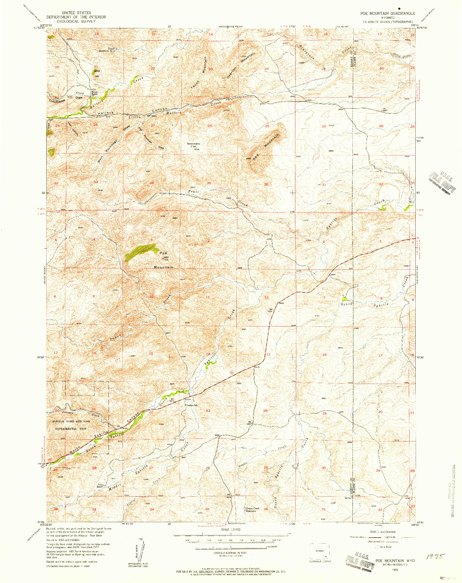 USGS 1:24000-SCALE QUADRANGLE FOR POE MOUNTAIN, WY 1955