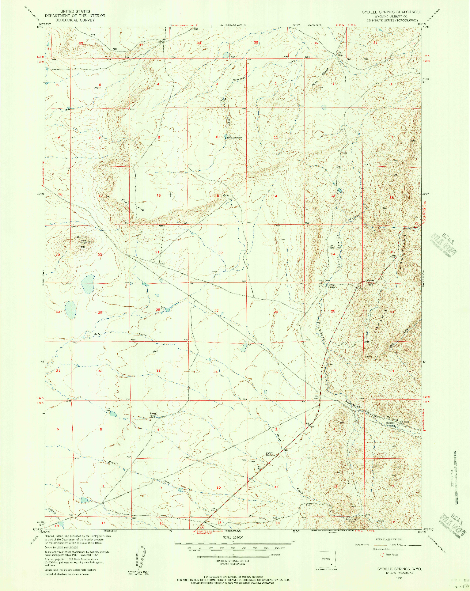 USGS 1:24000-SCALE QUADRANGLE FOR SYBILLE SPRINGS, WY 1955