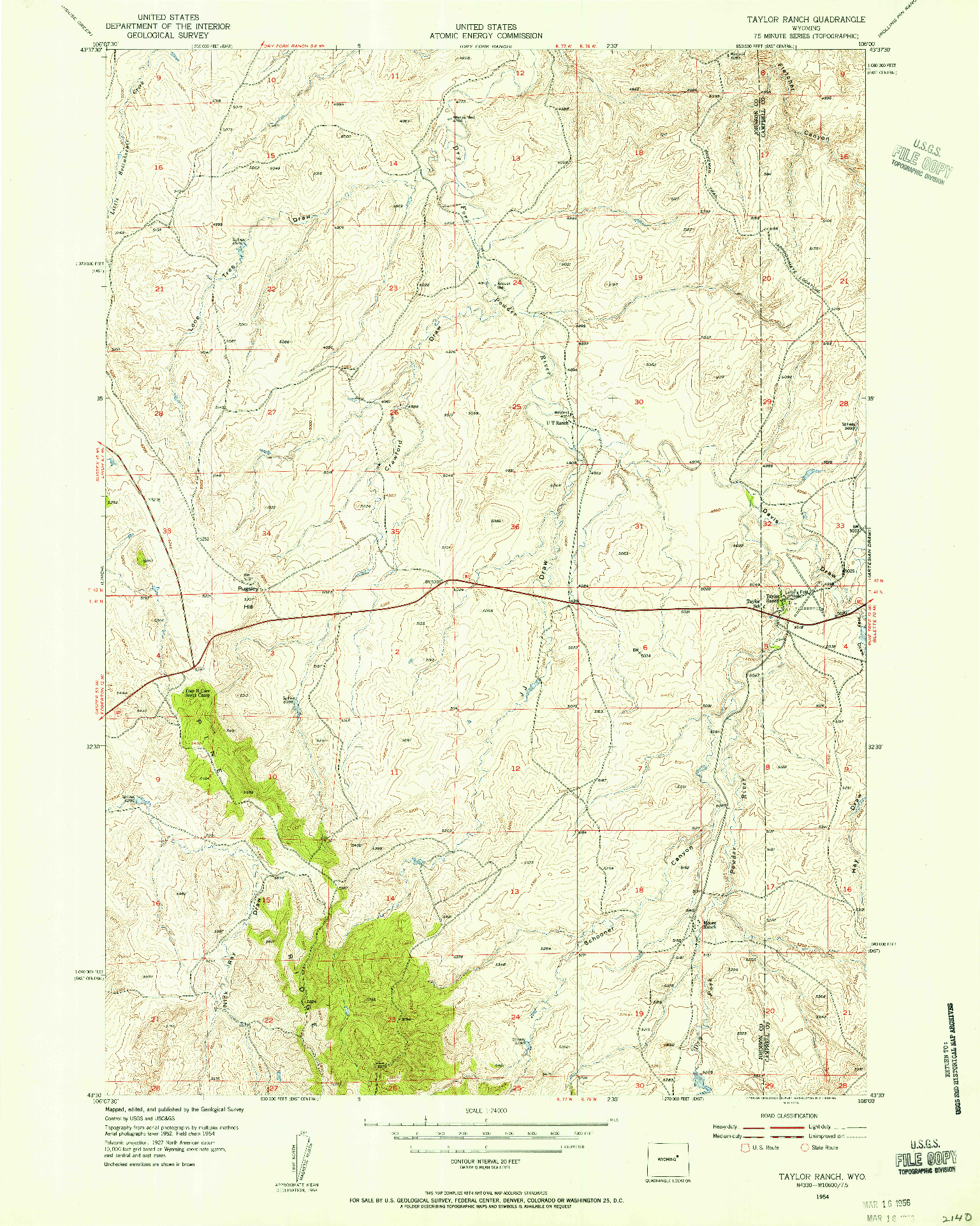 USGS 1:24000-SCALE QUADRANGLE FOR TAYLOR RANCH, WY 1954