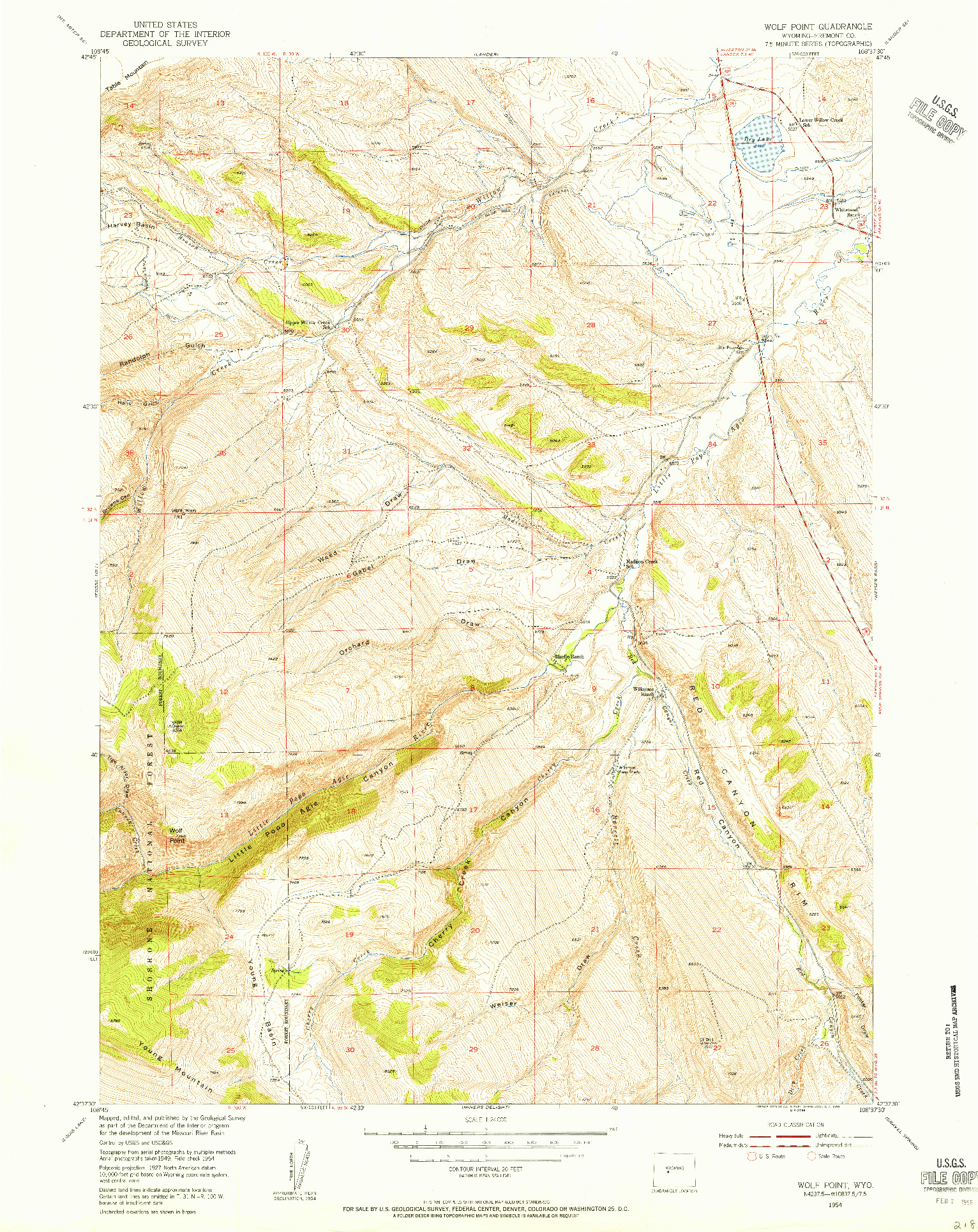 USGS 1:24000-SCALE QUADRANGLE FOR WOLF POINT, WY 1954