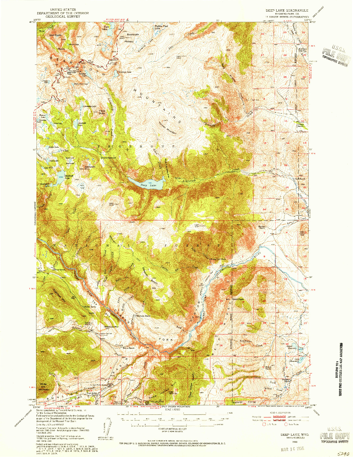 USGS 1:62500-SCALE QUADRANGLE FOR DEEP LAKE, WY 1950