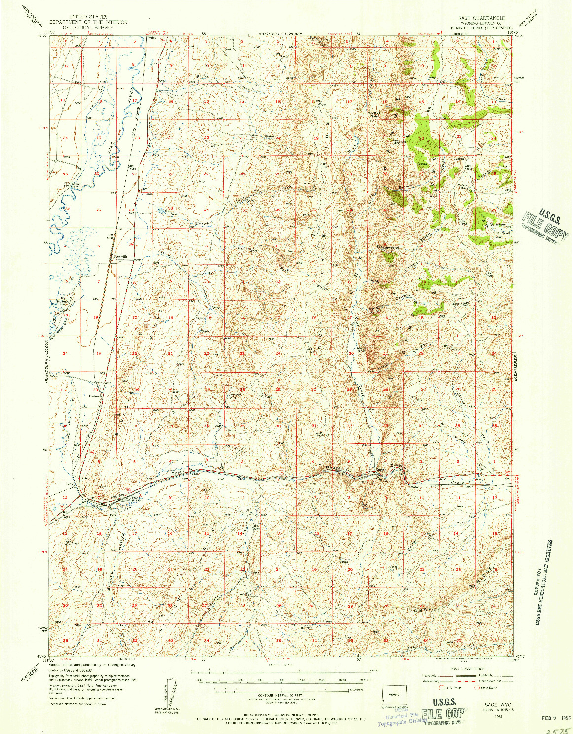 USGS 1:62500-SCALE QUADRANGLE FOR SAGE, WY 1954