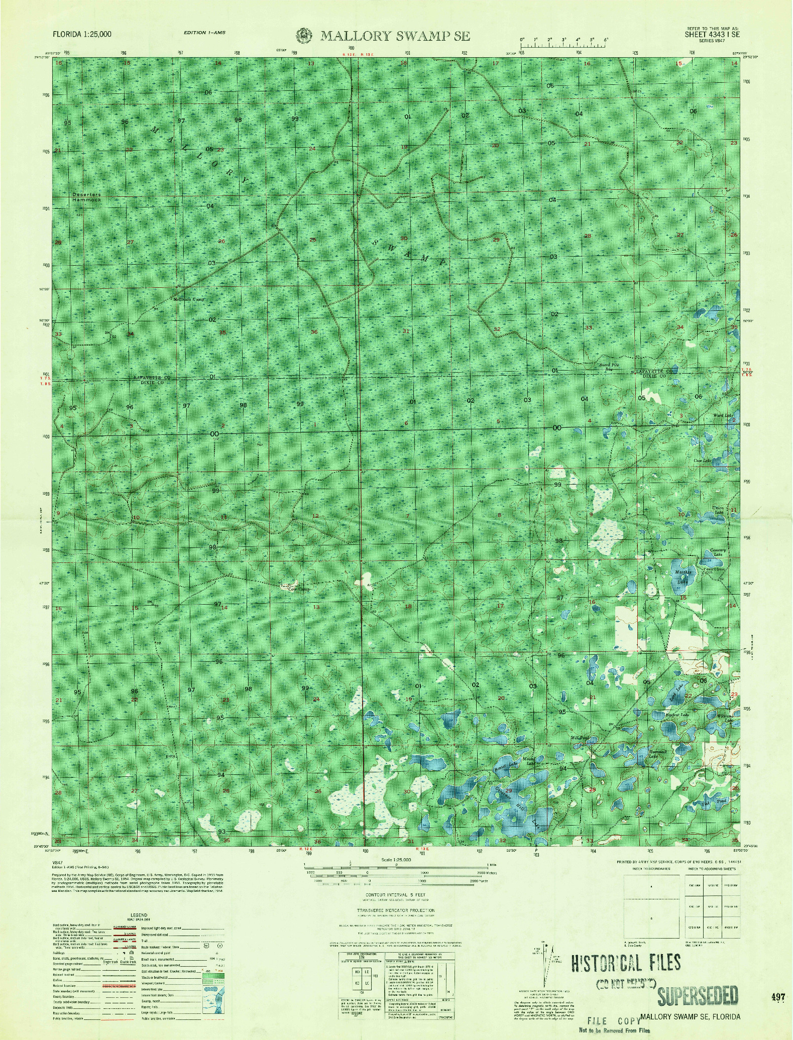 USGS 1:25000-SCALE QUADRANGLE FOR MALLORY SWAMP SE, FL 1956