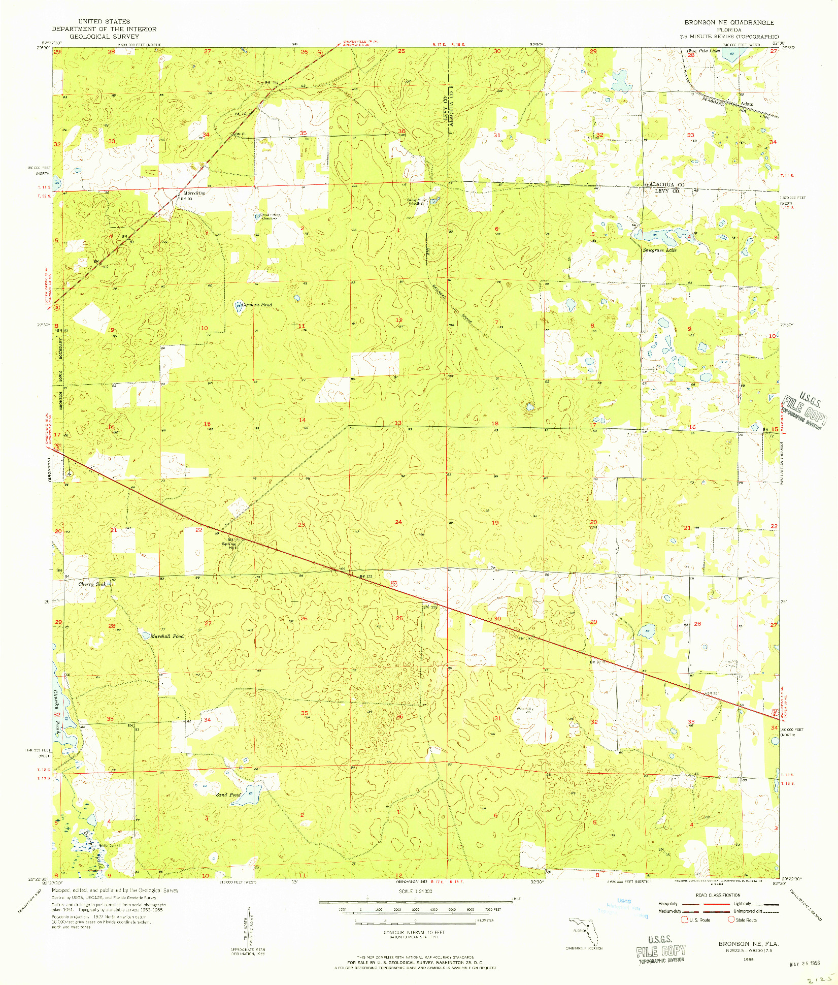 USGS 1:24000-SCALE QUADRANGLE FOR BRONSON NE, FL 1955