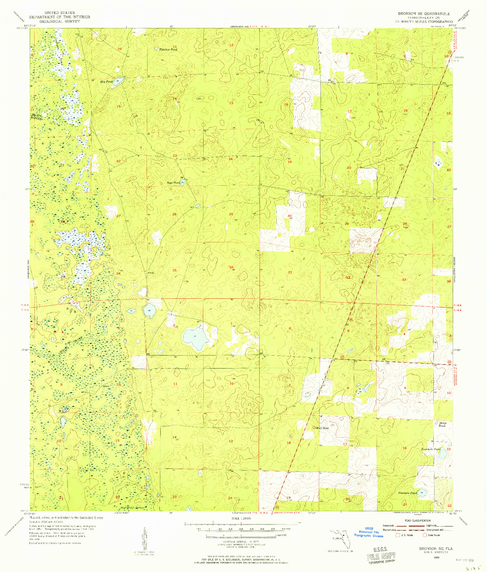 USGS 1:24000-SCALE QUADRANGLE FOR BRONSON SE, FL 1955