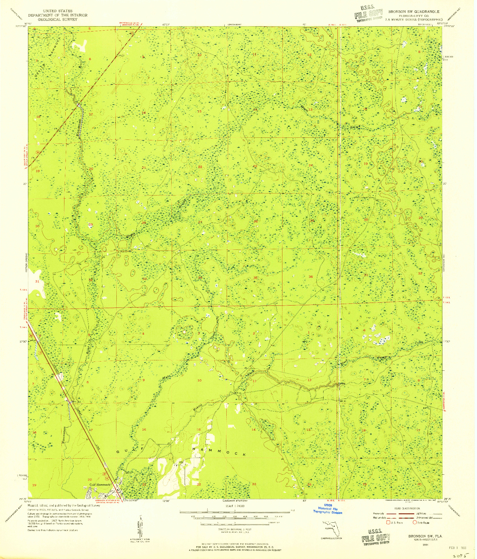 USGS 1:24000-SCALE QUADRANGLE FOR BRONSON SW, FL 1954