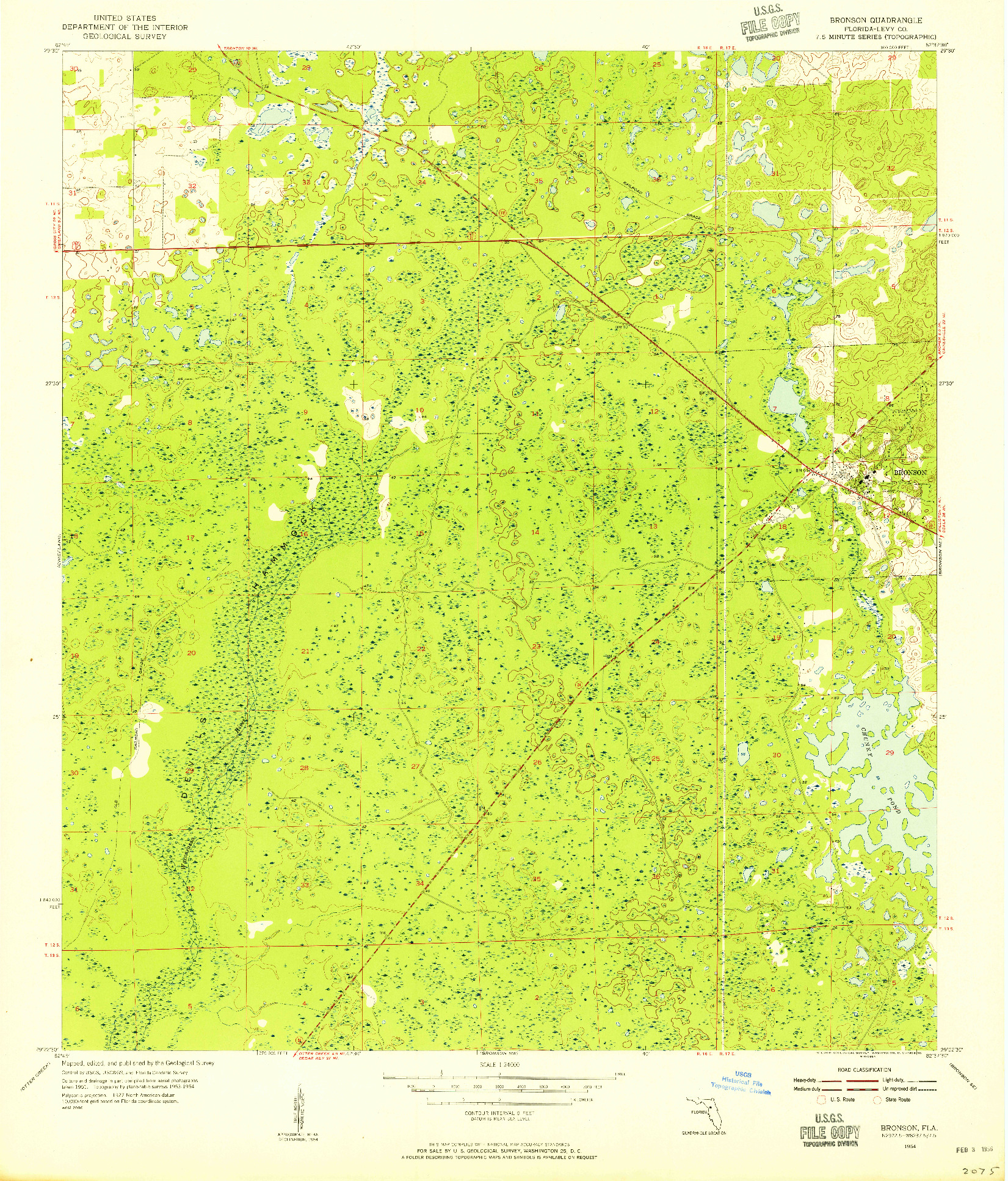 USGS 1:24000-SCALE QUADRANGLE FOR BRONSON, FL 1954