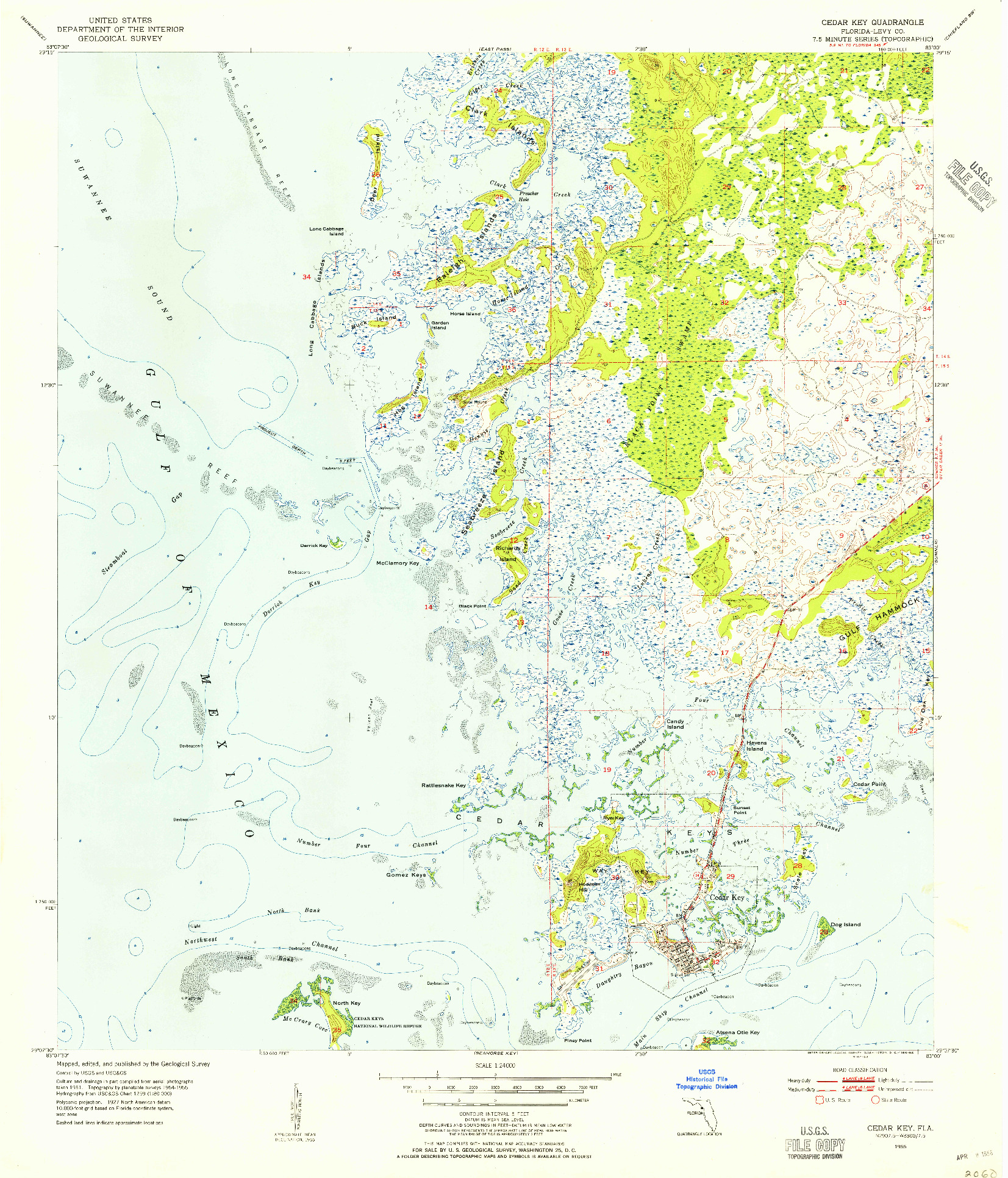 USGS 1:24000-SCALE QUADRANGLE FOR CEDAR KEY, FL 1955