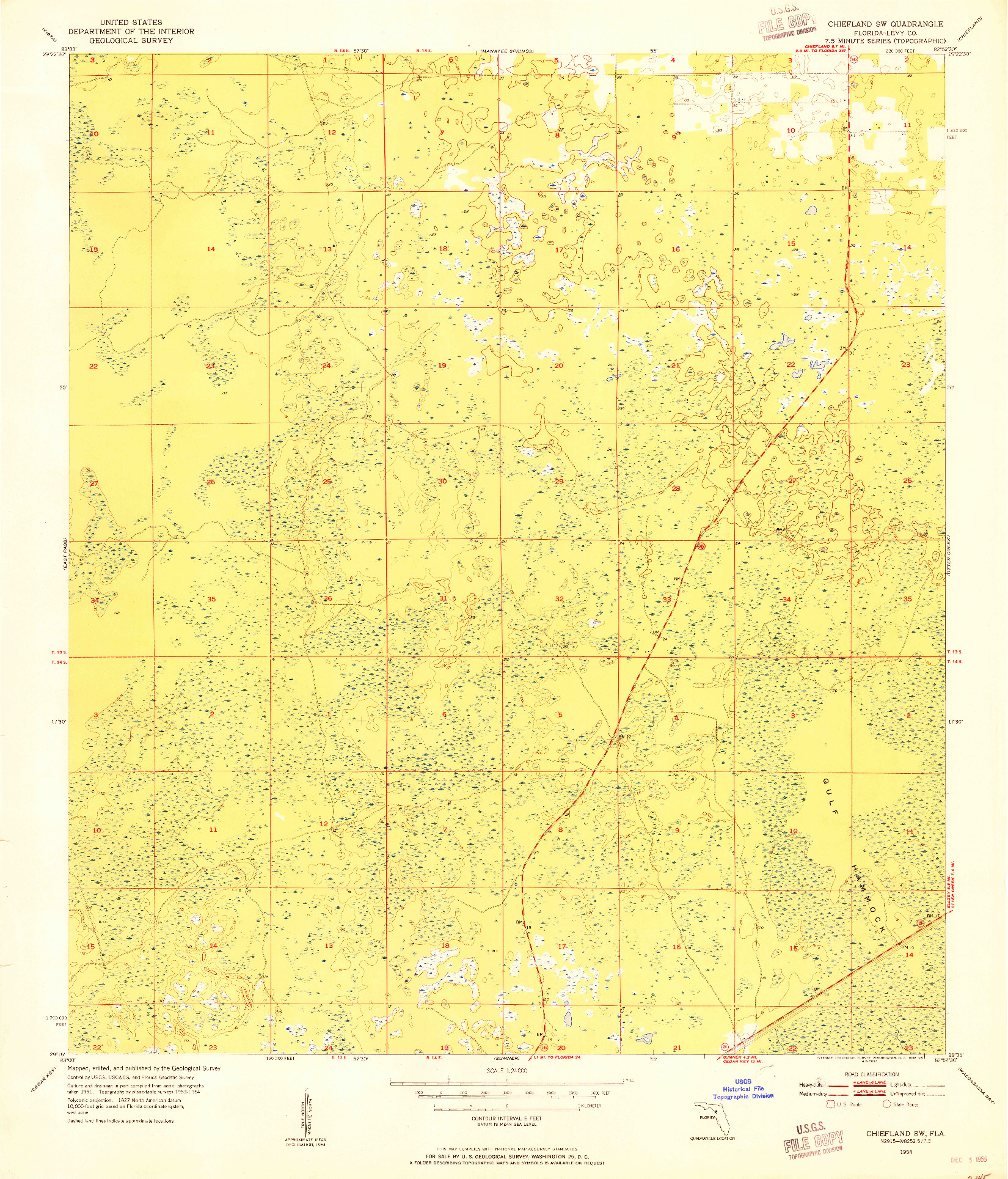 USGS 1:24000-SCALE QUADRANGLE FOR CHIEFLAND SW, FL 1954