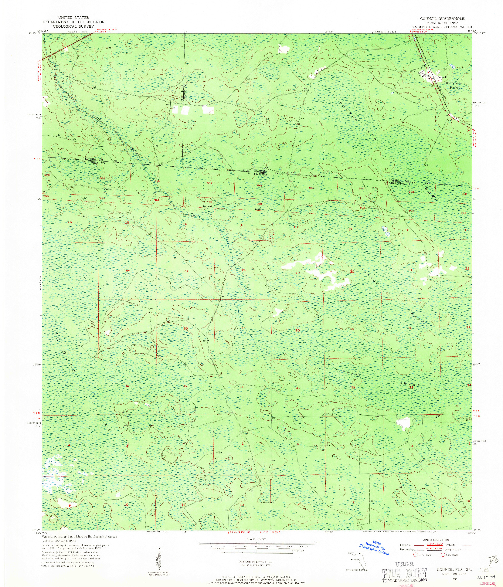 USGS 1:24000-SCALE QUADRANGLE FOR COUNCIL, FL 1955