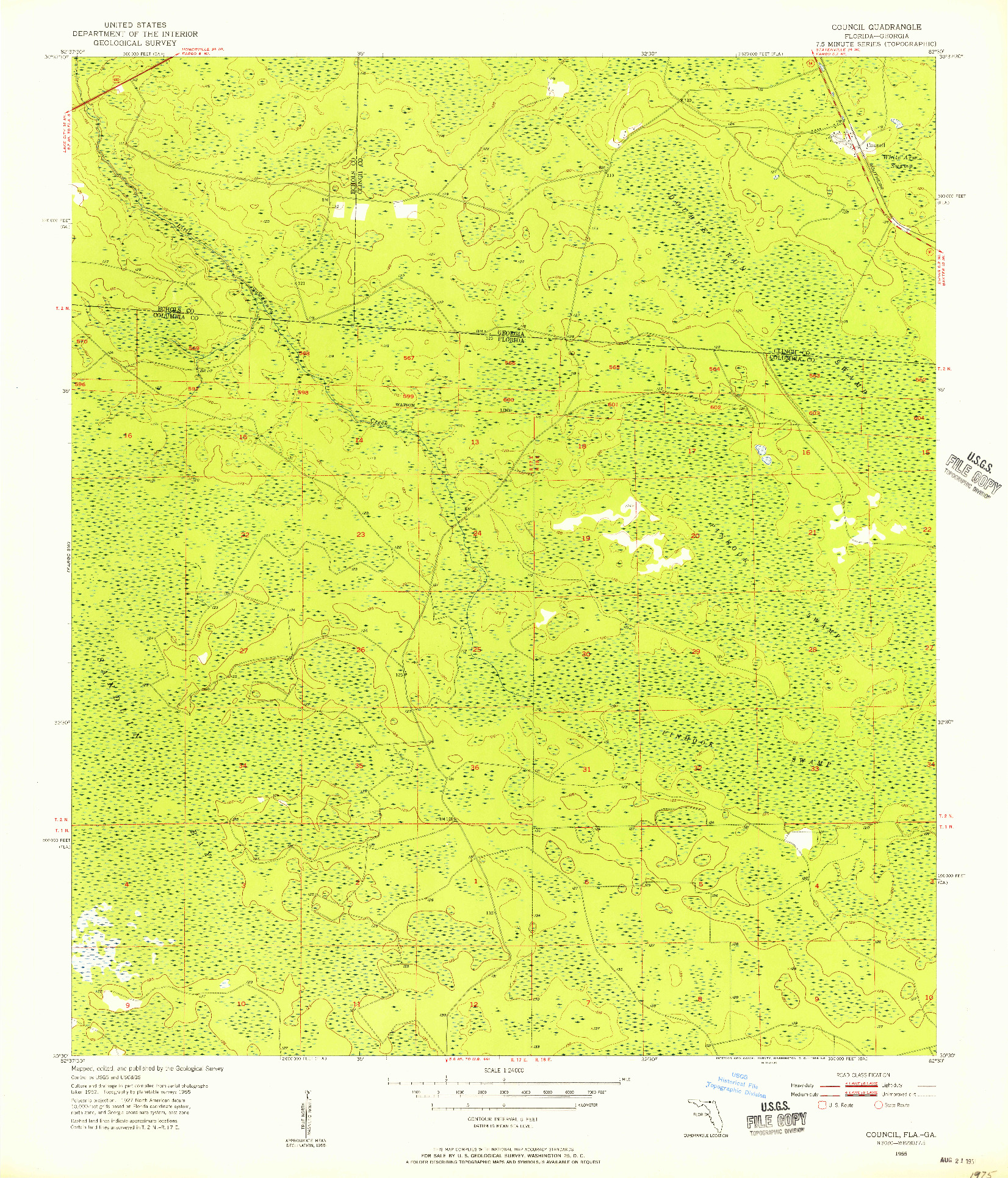 USGS 1:24000-SCALE QUADRANGLE FOR COUNCIL, FL 1955