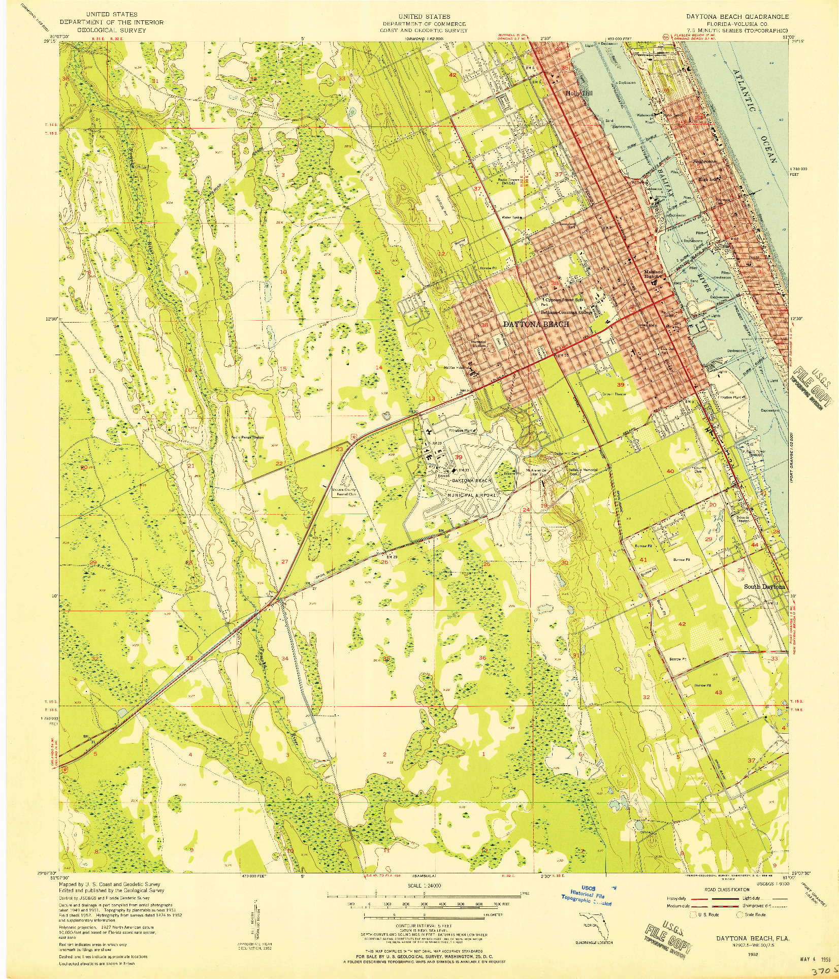 USGS 1:24000-SCALE QUADRANGLE FOR DAYTONA BEACH, FL 1952