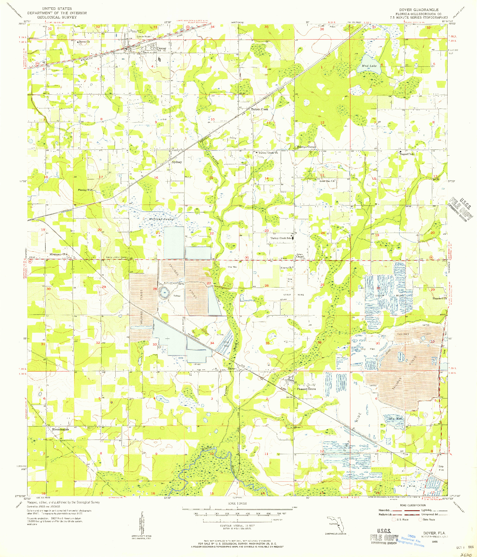 USGS 1:24000-SCALE QUADRANGLE FOR DOVER, FL 1955