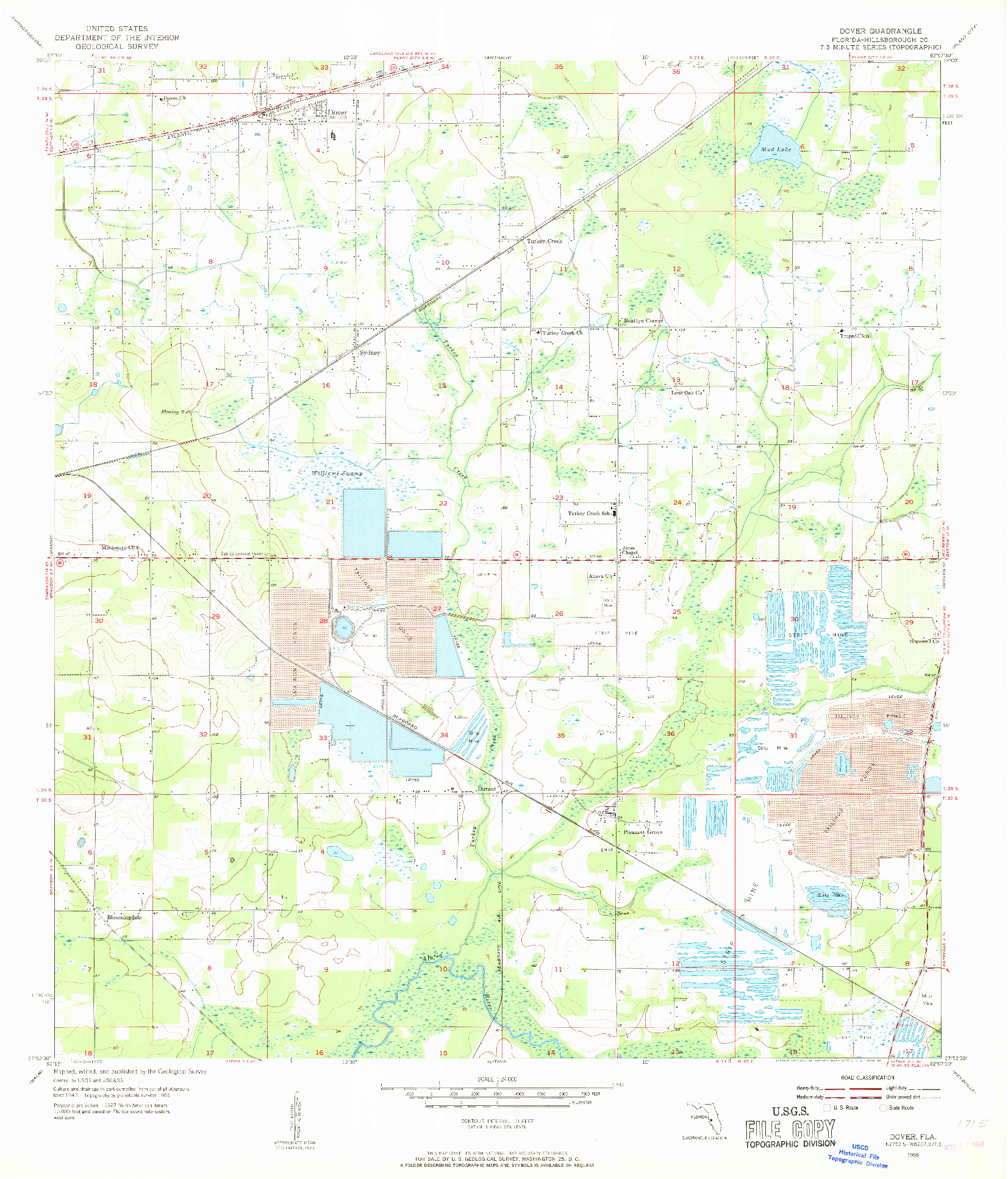 USGS 1:24000-SCALE QUADRANGLE FOR DOVER, FL 1955