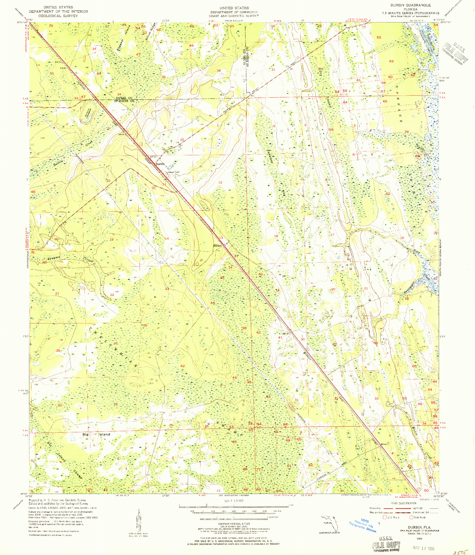 USGS 1:24000-SCALE QUADRANGLE FOR DURBIN, FL 1952