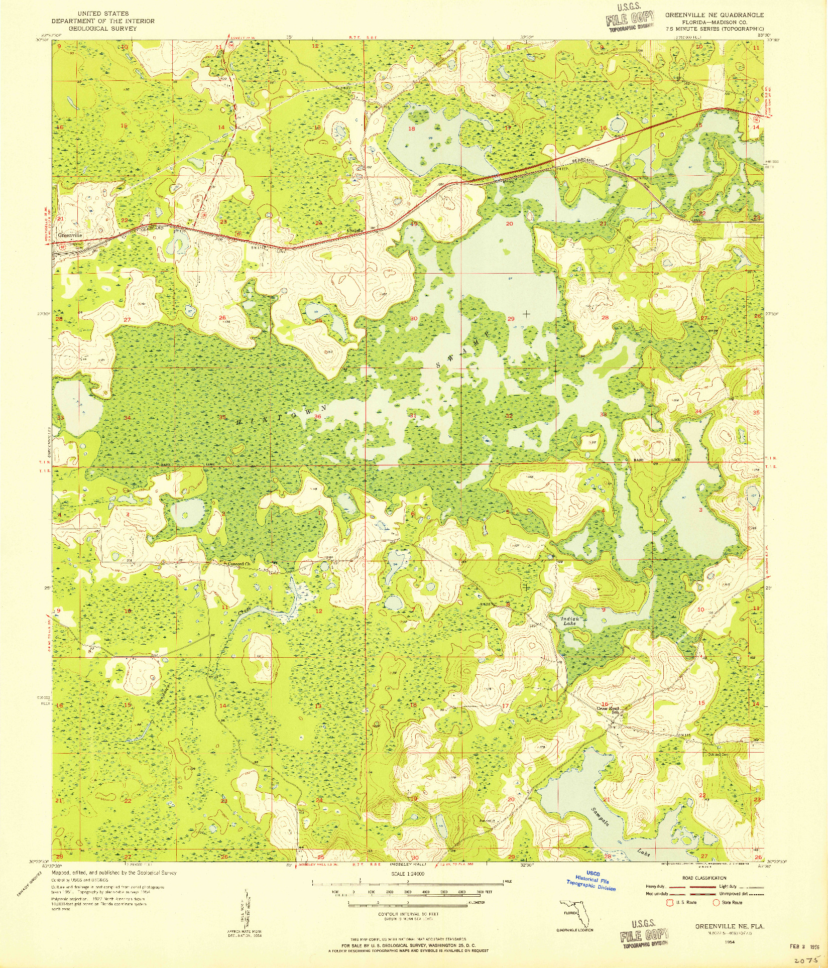 USGS 1:24000-SCALE QUADRANGLE FOR GREENVILLE NE, FL 1954