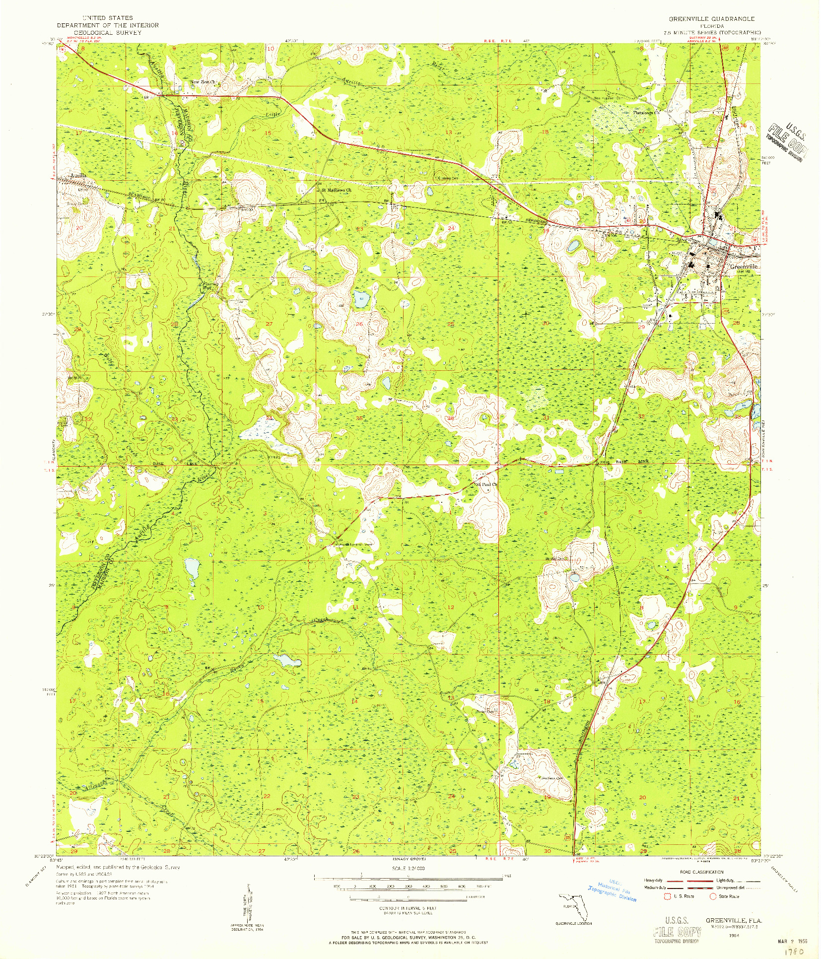 USGS 1:24000-SCALE QUADRANGLE FOR GREENVILLE, FL 1954