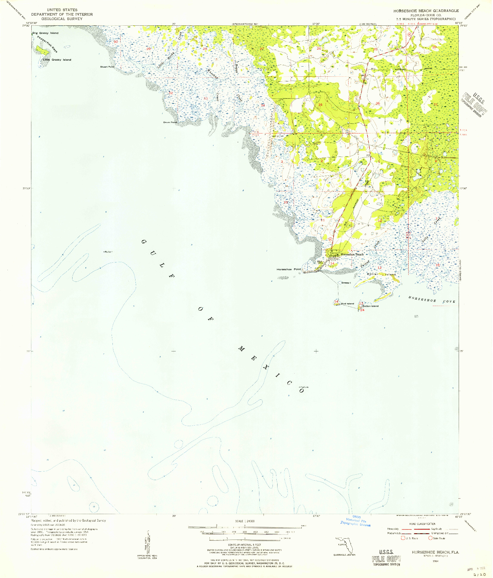 USGS 1:24000-SCALE QUADRANGLE FOR HORSESHOE BEACH, FL 1954