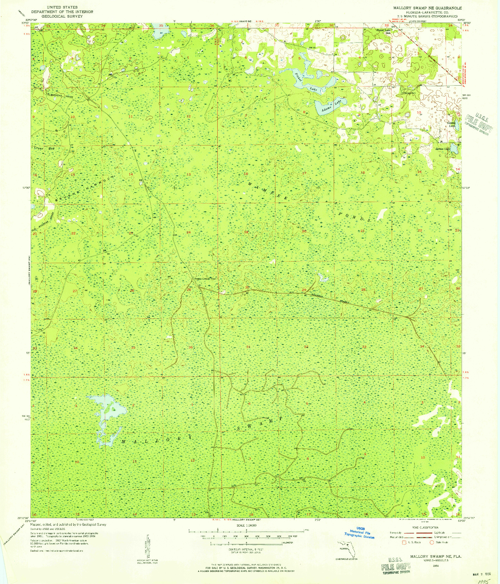 USGS 1:24000-SCALE QUADRANGLE FOR MALLORY SWAMP NE, FL 1954