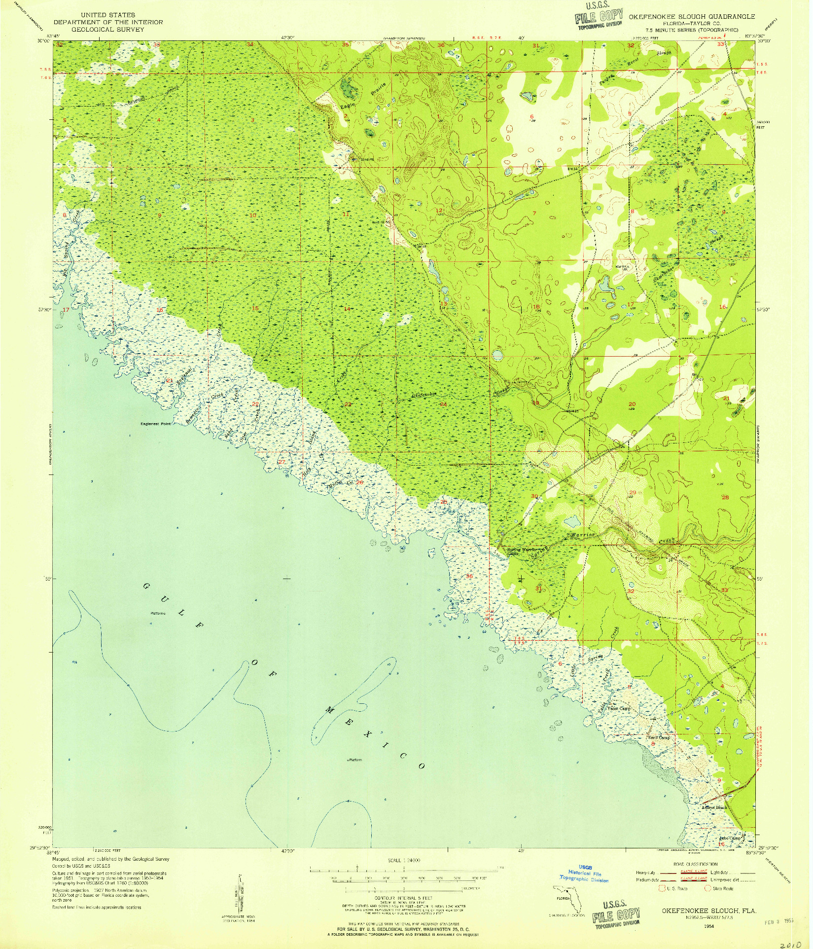 USGS 1:24000-SCALE QUADRANGLE FOR OKEFENOKEE SLOUGH, FL 1954
