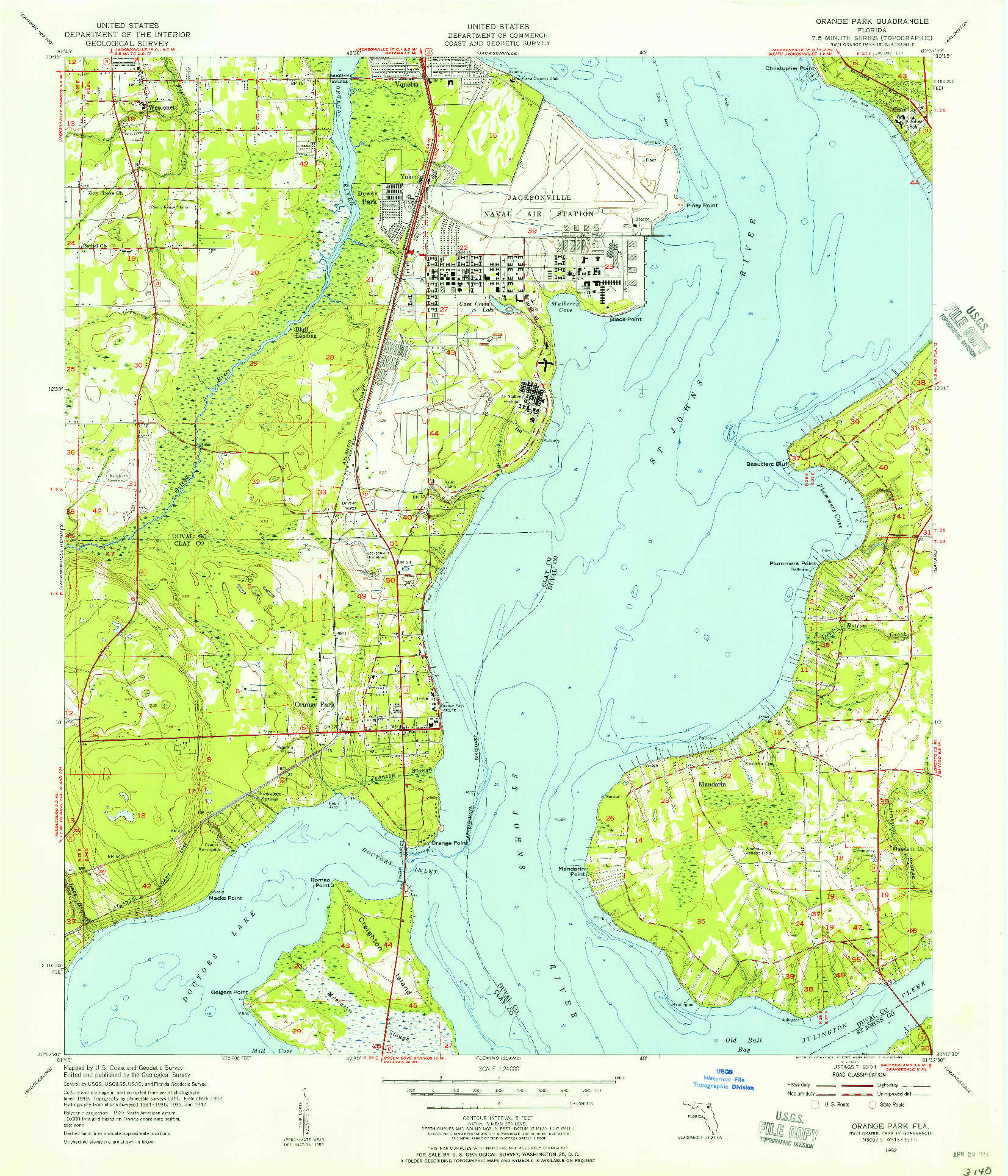 USGS 1:24000-SCALE QUADRANGLE FOR ORANGE PARK, FL 1952