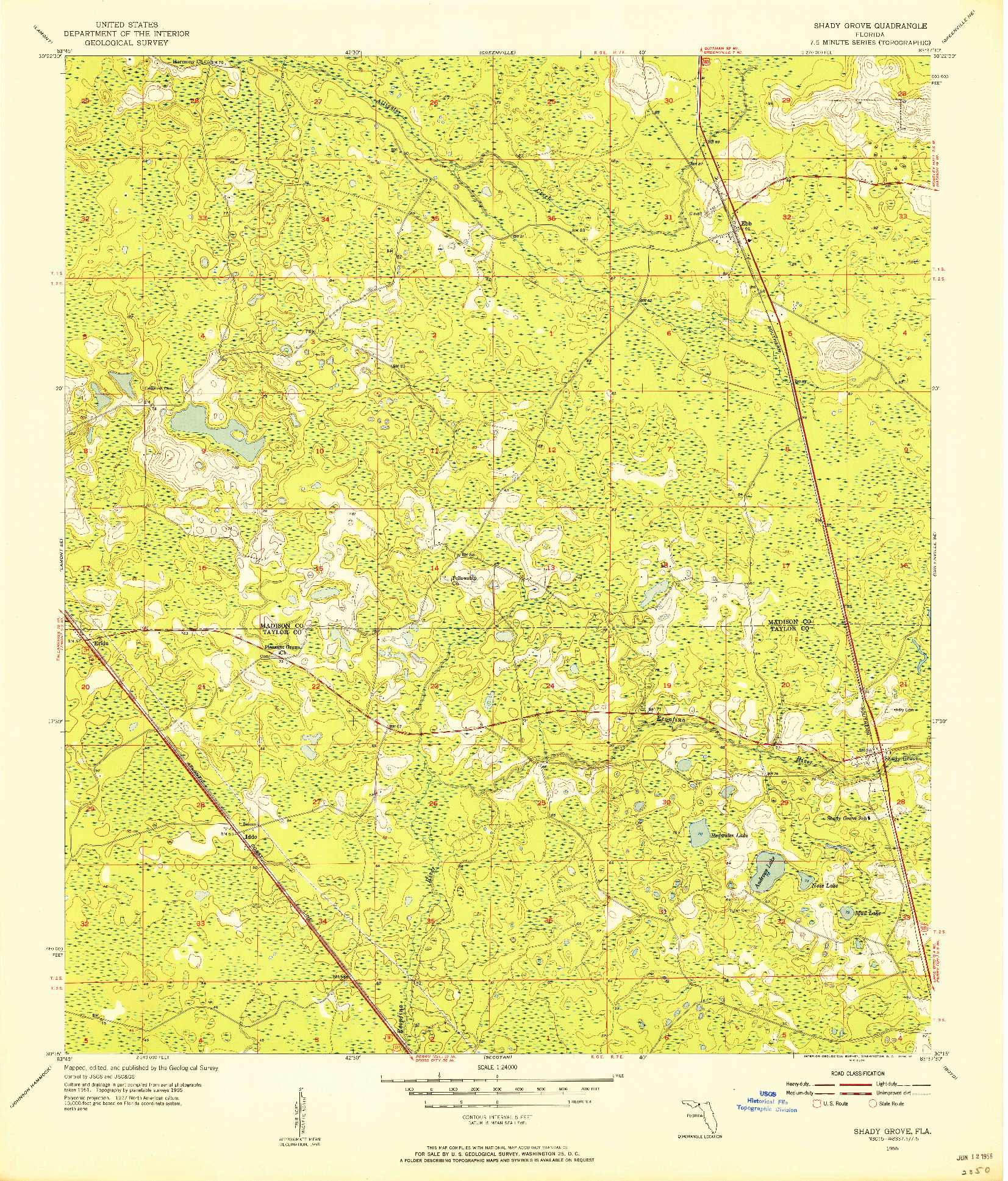 USGS 1:24000-SCALE QUADRANGLE FOR SHADY GROVE, FL 1955
