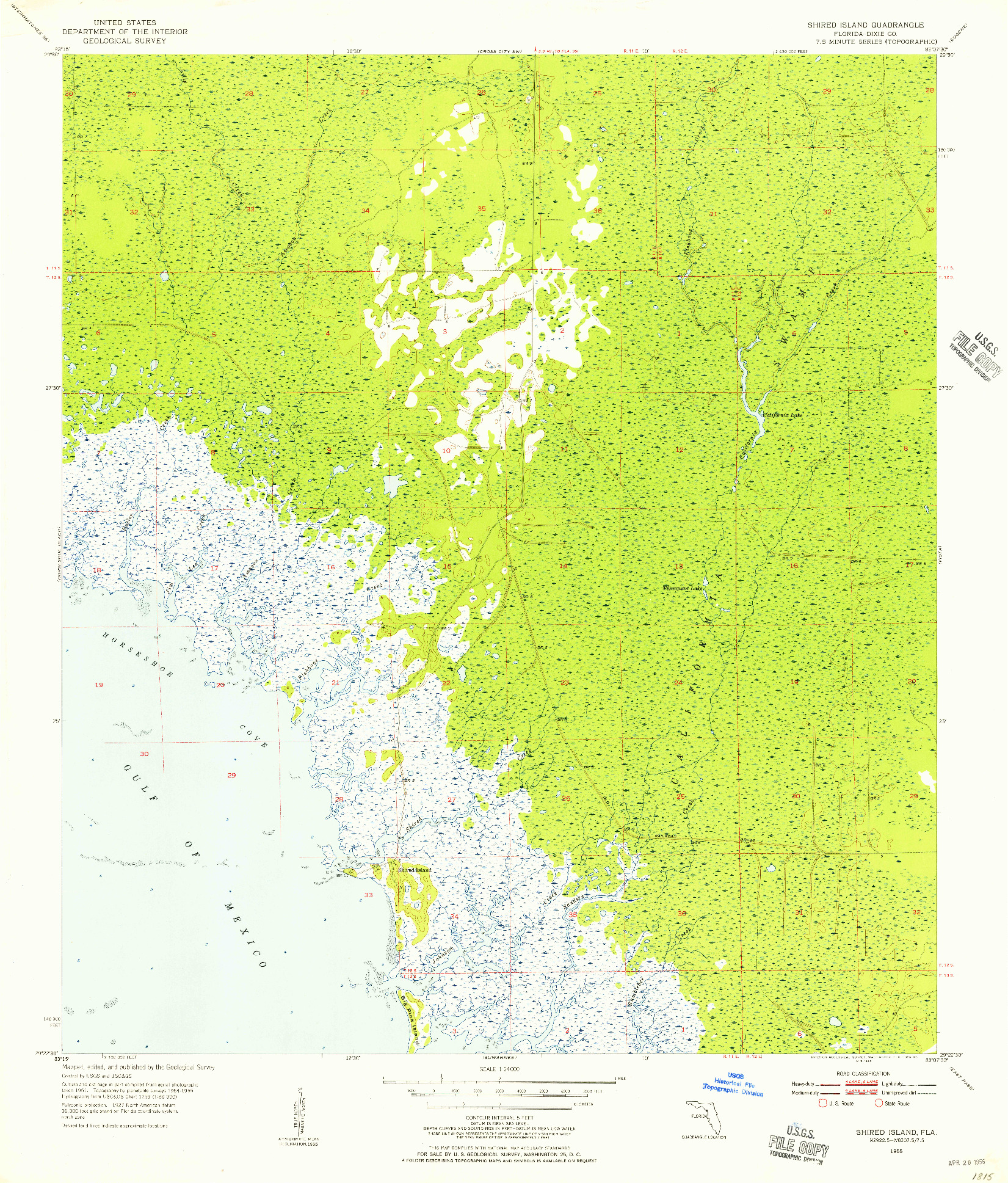 USGS 1:24000-SCALE QUADRANGLE FOR SHIRED ISLAND, FL 1955