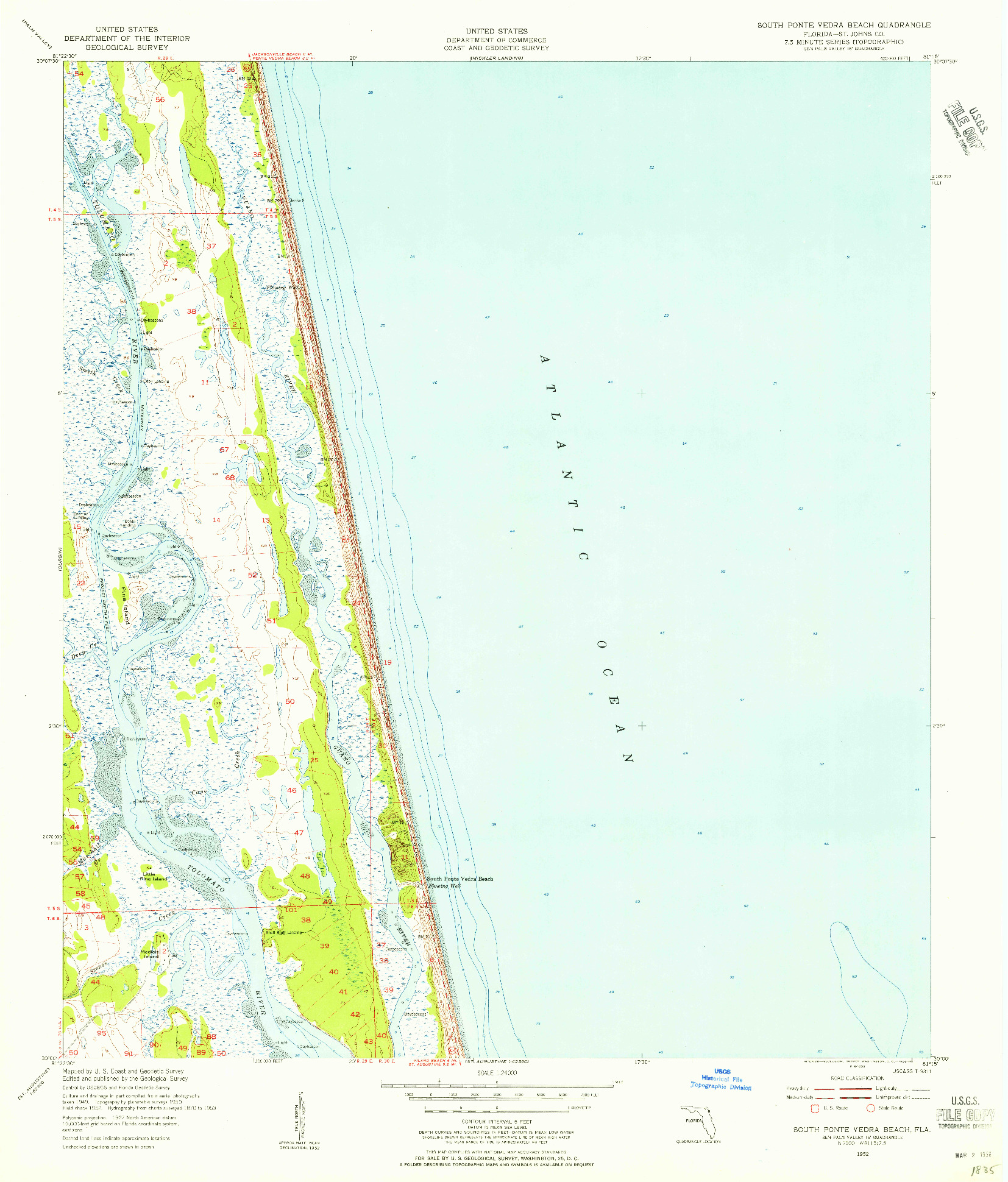 USGS 1:24000-SCALE QUADRANGLE FOR SOUTH PONTE VEDRA BEACH, FL 1952
