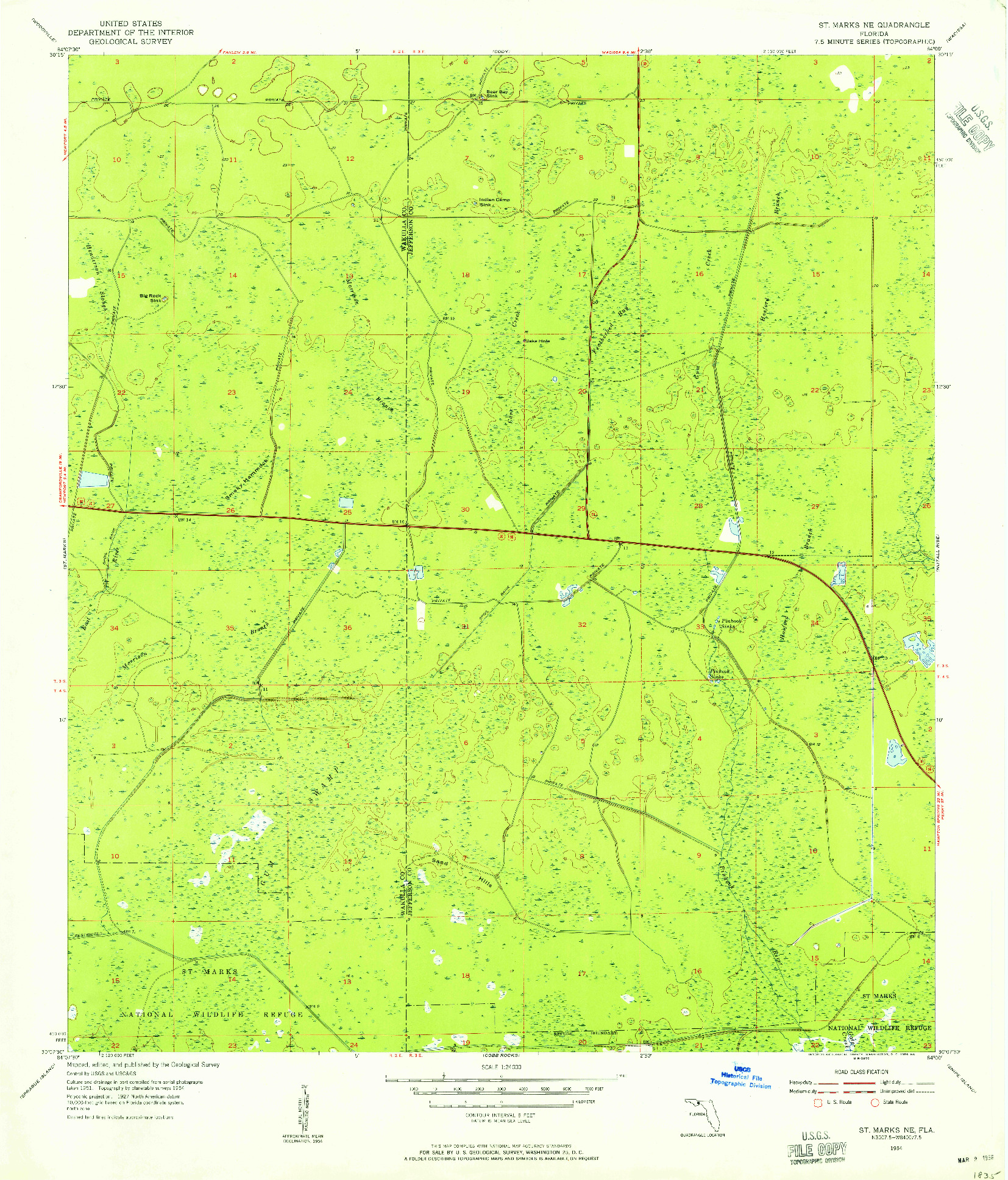 USGS 1:24000-SCALE QUADRANGLE FOR ST. MARKS NE, FL 1954