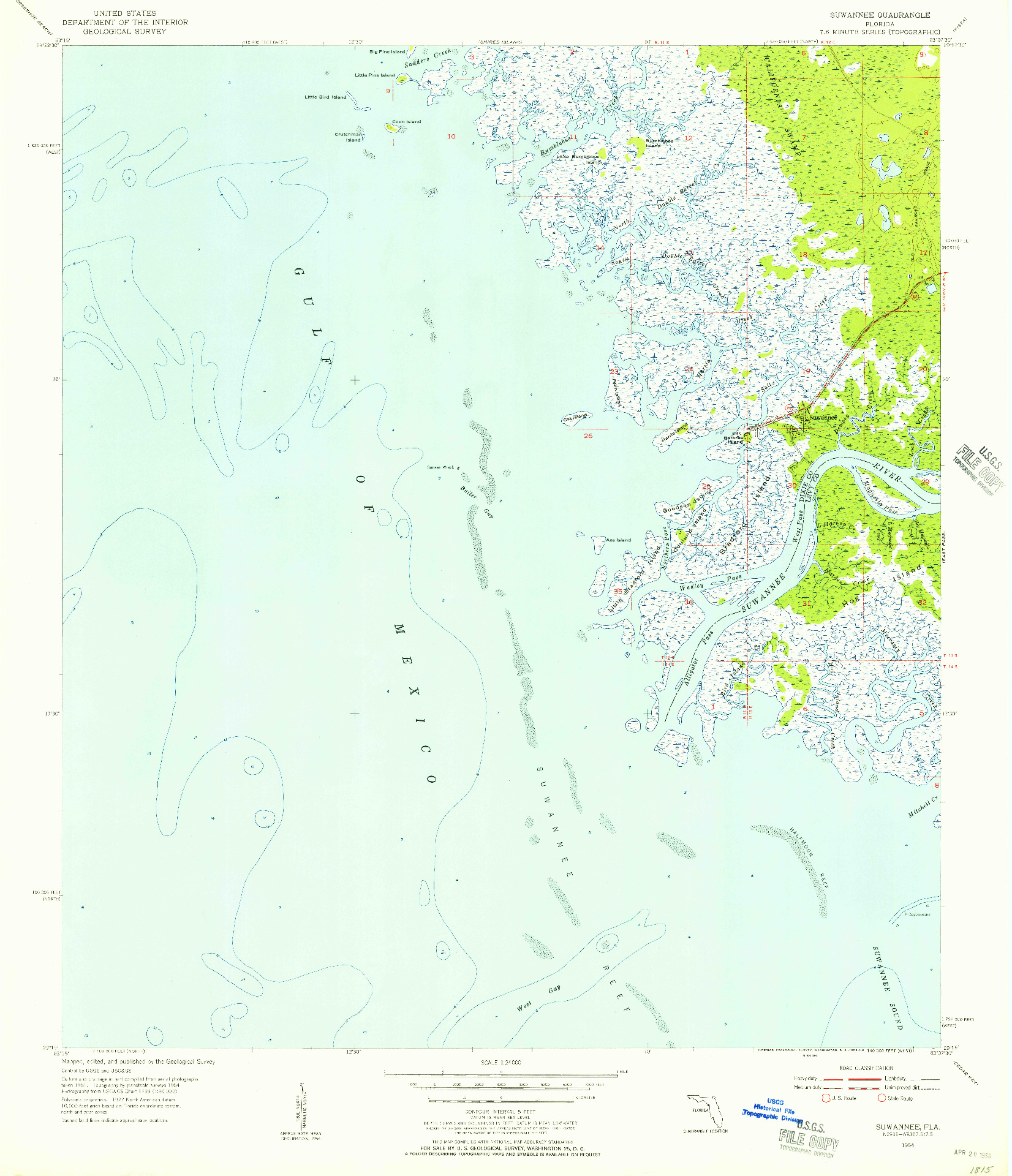 USGS 1:24000-SCALE QUADRANGLE FOR SUWANNEE, FL 1954