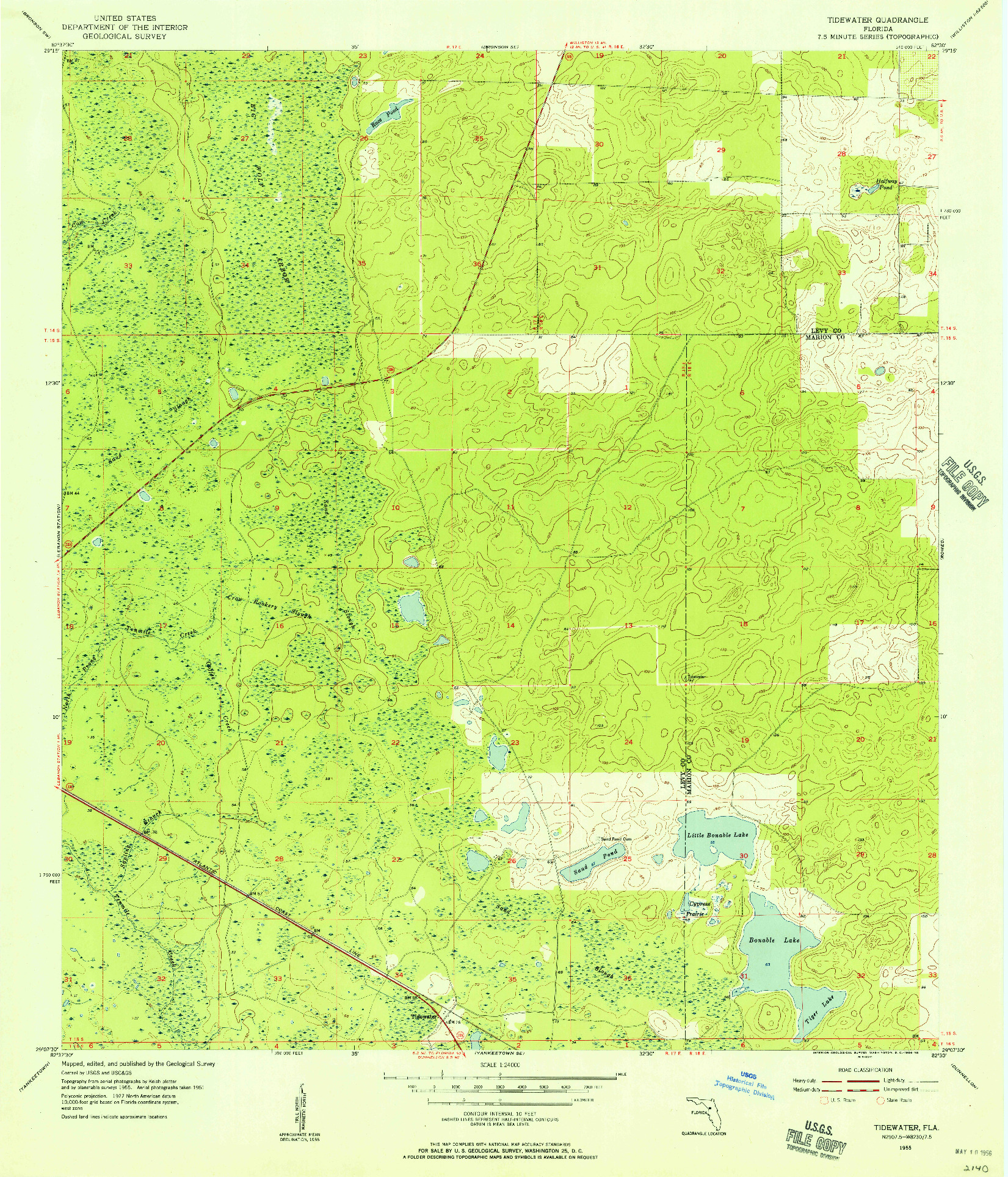 USGS 1:24000-SCALE QUADRANGLE FOR TIDEWATER, FL 1955