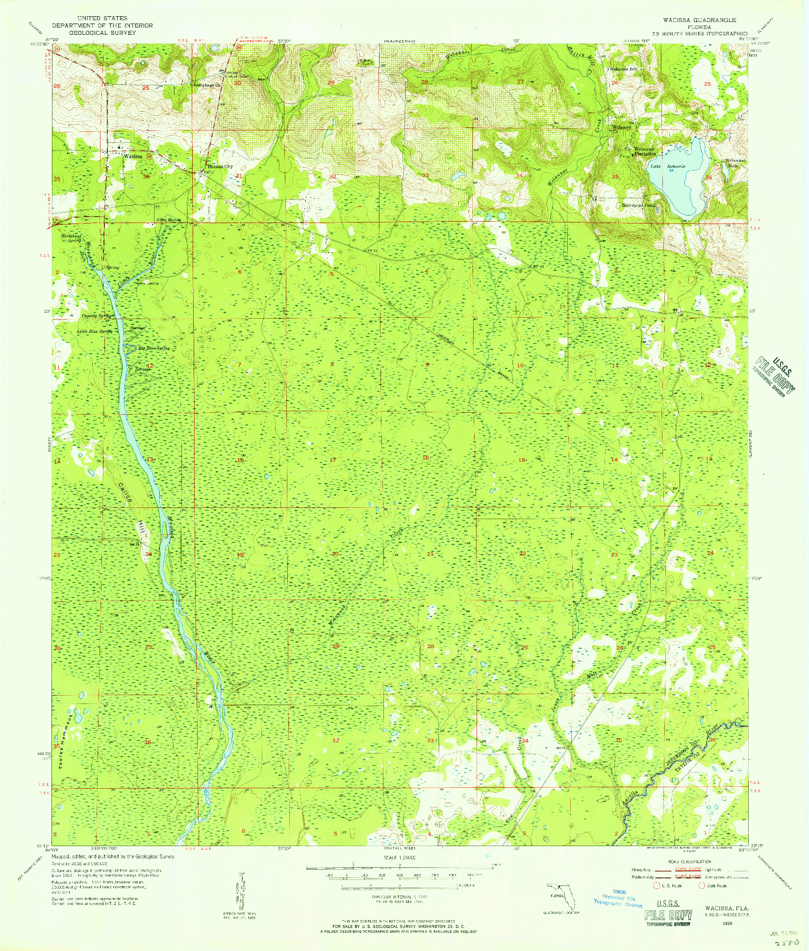 USGS 1:24000-SCALE QUADRANGLE FOR WACISSA, FL 1955