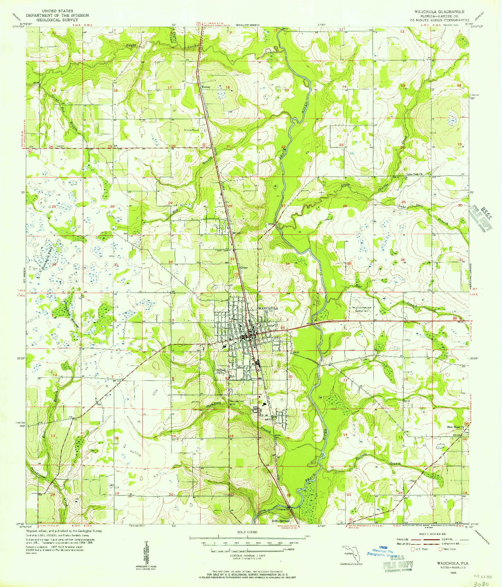 USGS 1:24000-SCALE QUADRANGLE FOR WAUCHULA, FL 1955