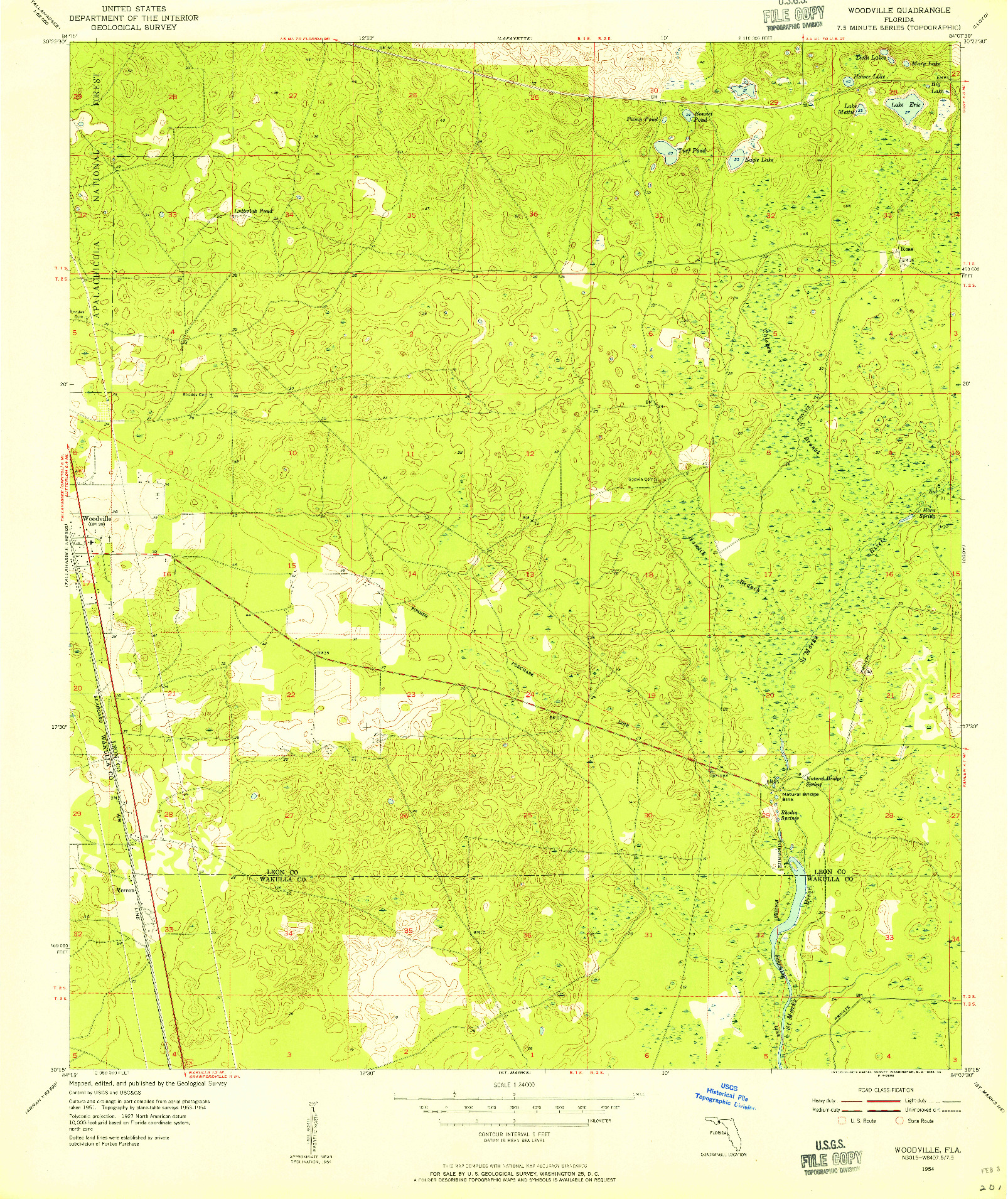 USGS 1:24000-SCALE QUADRANGLE FOR WOODVILLE, FL 1954