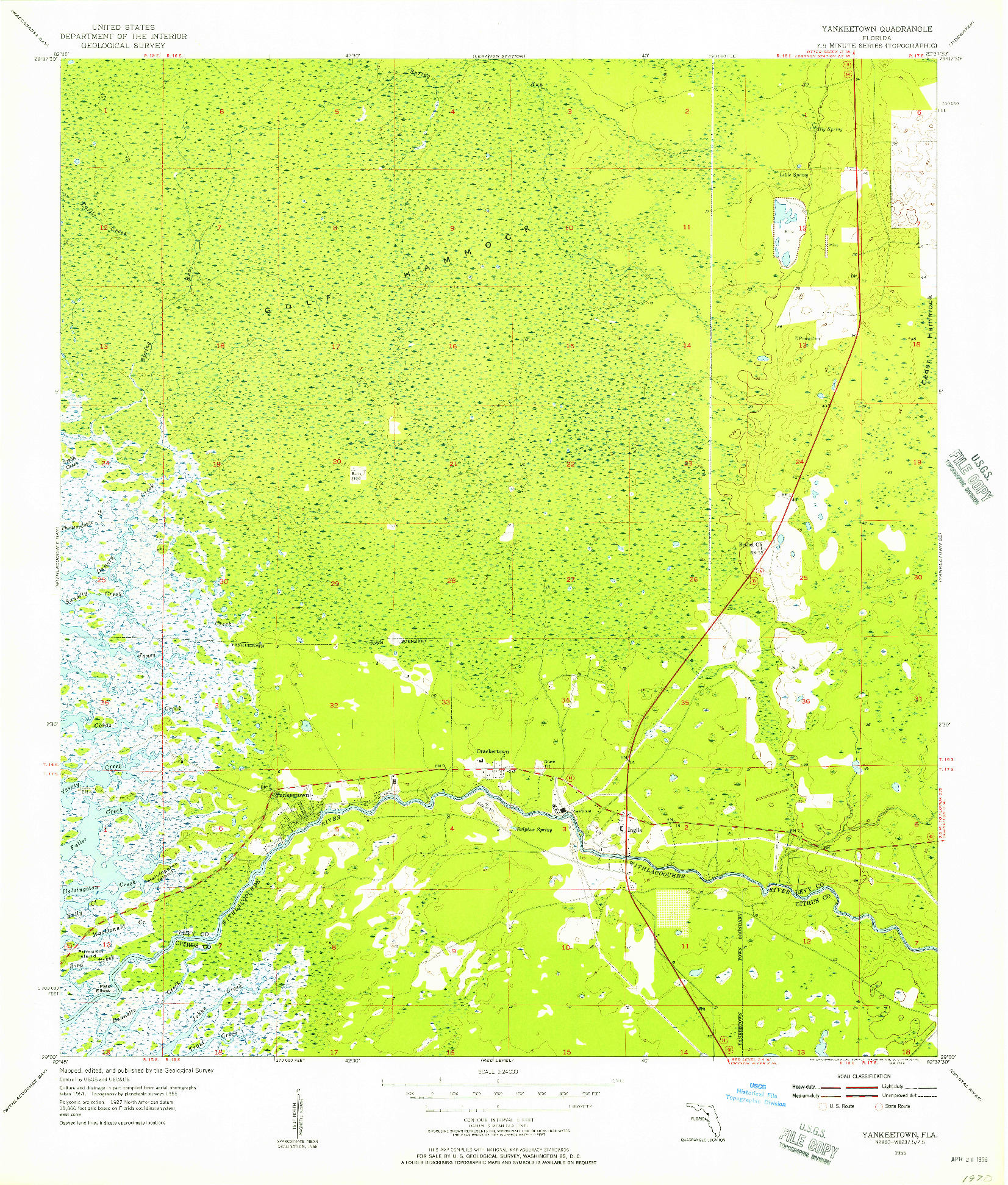 USGS 1:24000-SCALE QUADRANGLE FOR YANKEETOWN, FL 1955