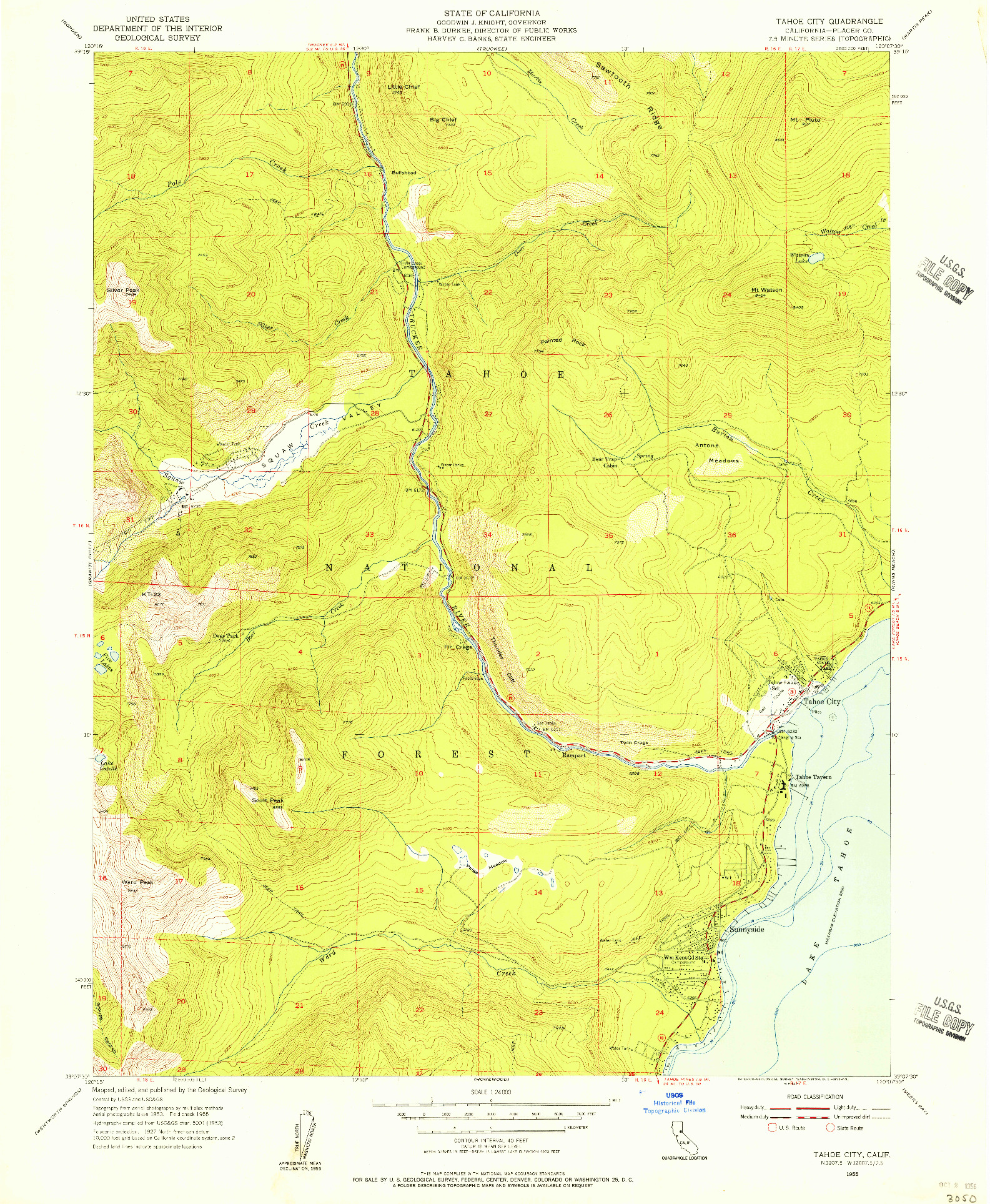 USGS 1:24000-SCALE QUADRANGLE FOR TAHOE CITY, CA 1955