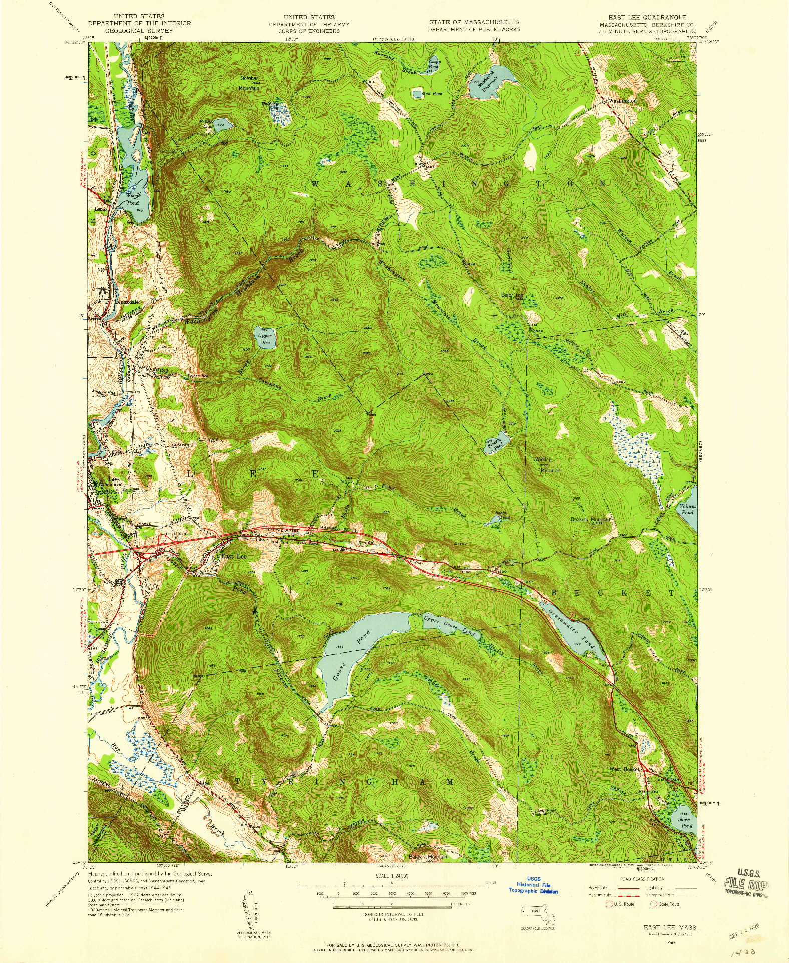 USGS 1:24000-SCALE QUADRANGLE FOR EAST LEE, MA 1945