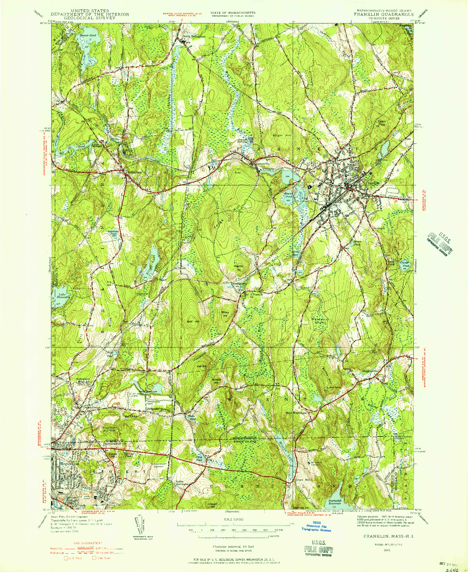 USGS 1:24000-SCALE QUADRANGLE FOR FRANKLIN, MA 1945