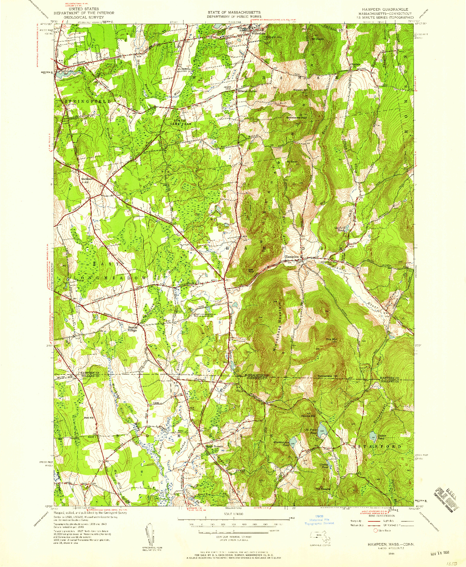 USGS 1:24000-SCALE QUADRANGLE FOR HAMPDEN, MA 1946