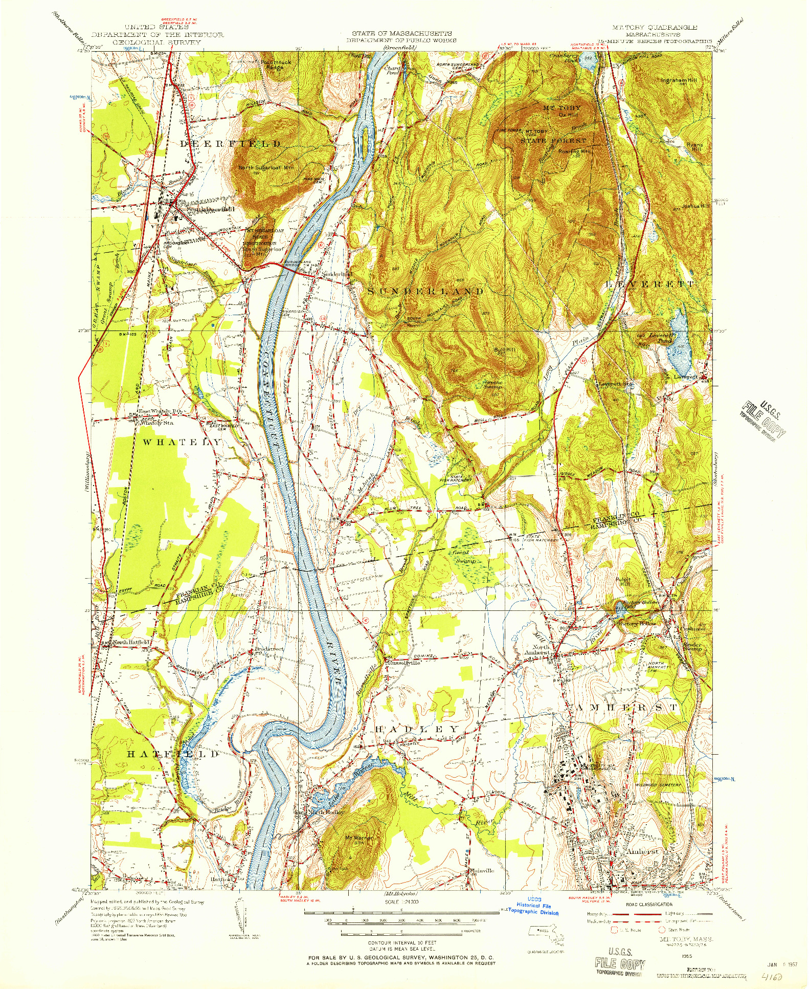 USGS 1:24000-SCALE QUADRANGLE FOR MT TOBY, MA 1955