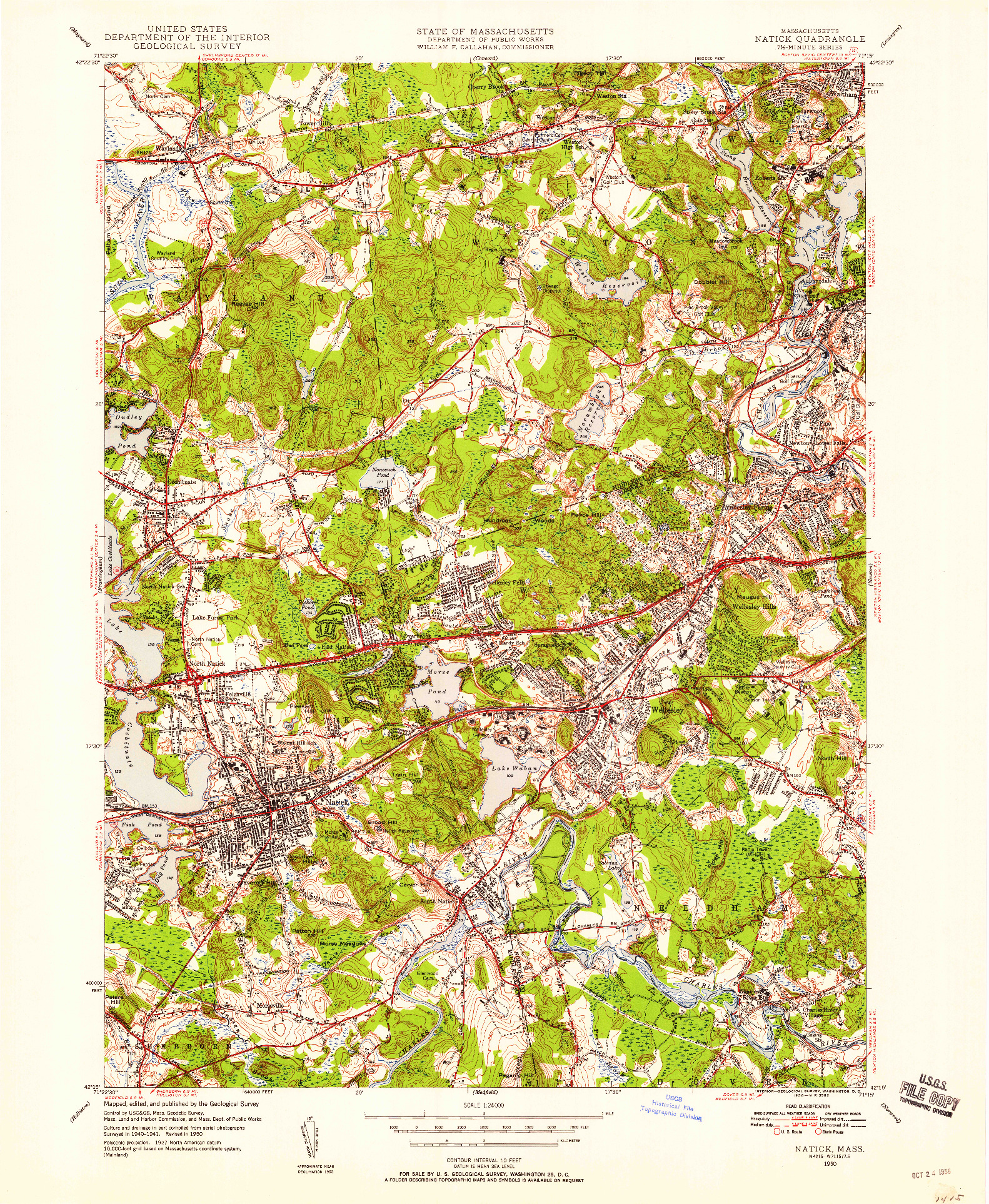 USGS 1:24000-SCALE QUADRANGLE FOR NATICK, MA 1950