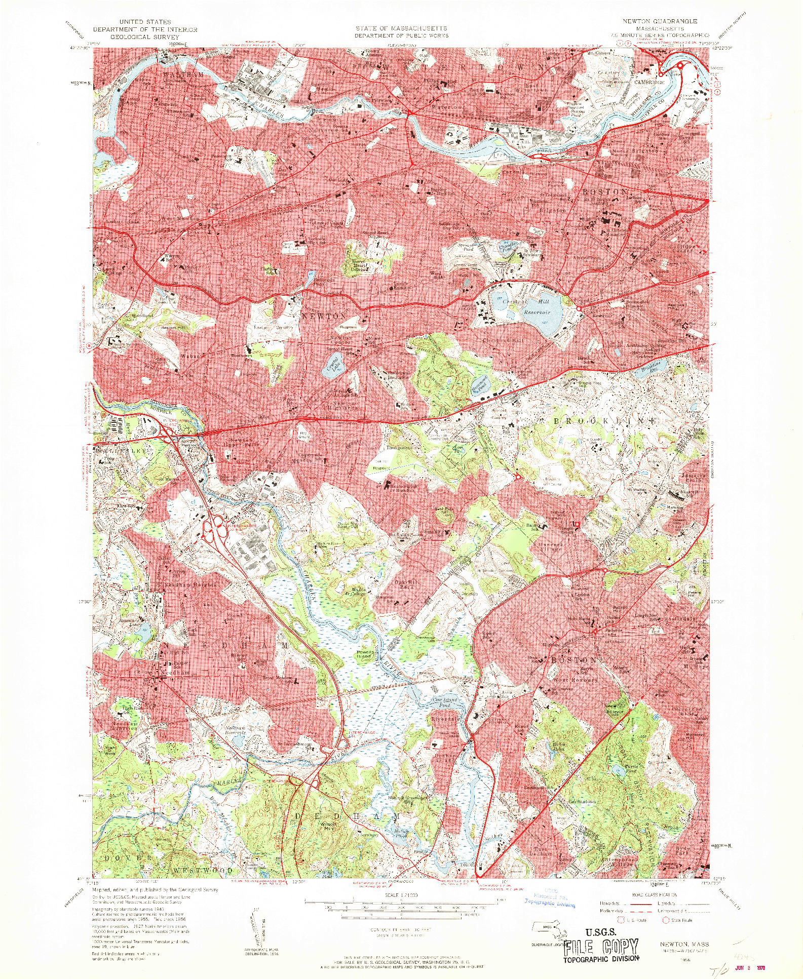 USGS 1:24000-SCALE QUADRANGLE FOR NEWTON, MA 1956