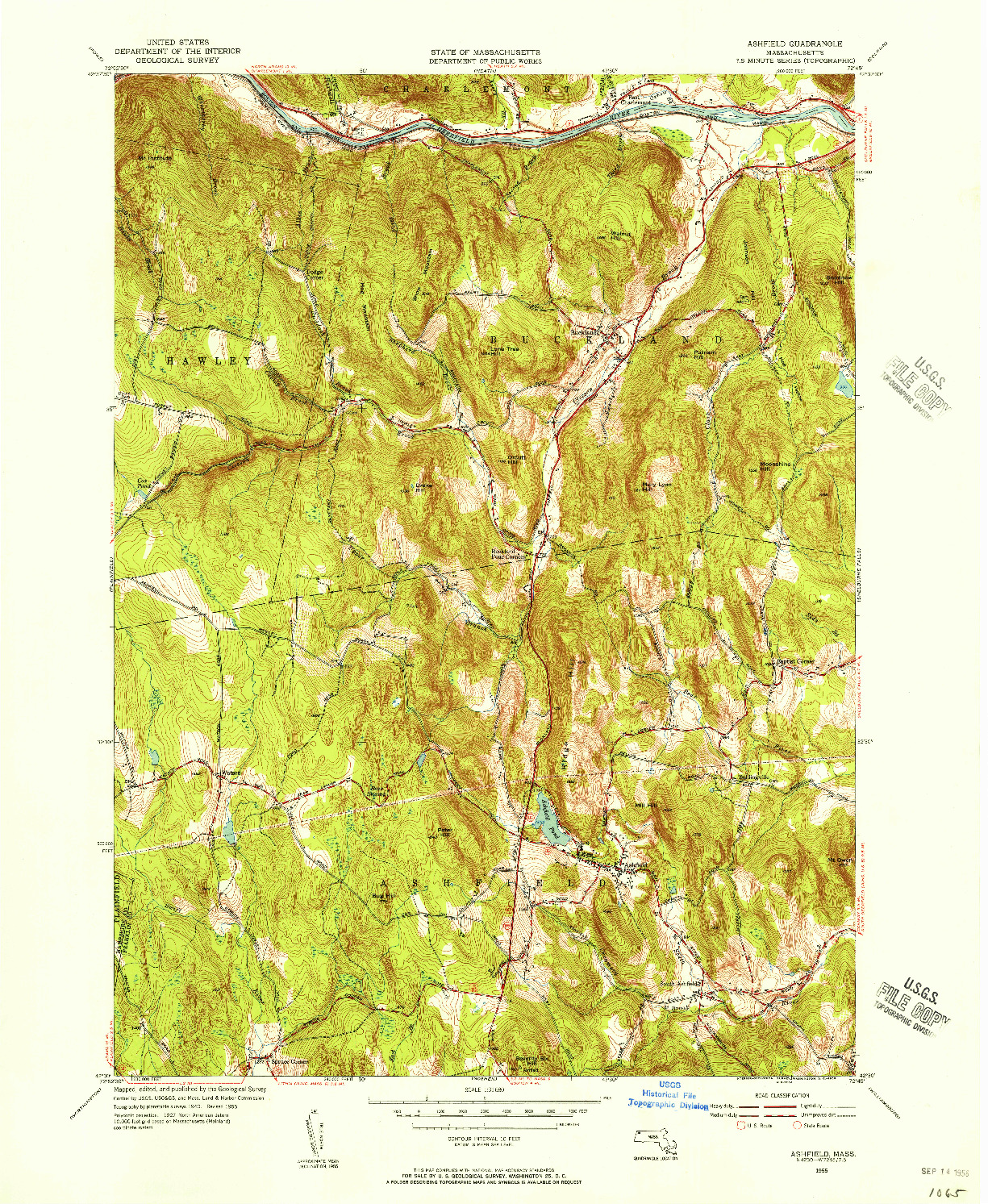 USGS 1:31680-SCALE QUADRANGLE FOR ASHFIELD, MA 1955