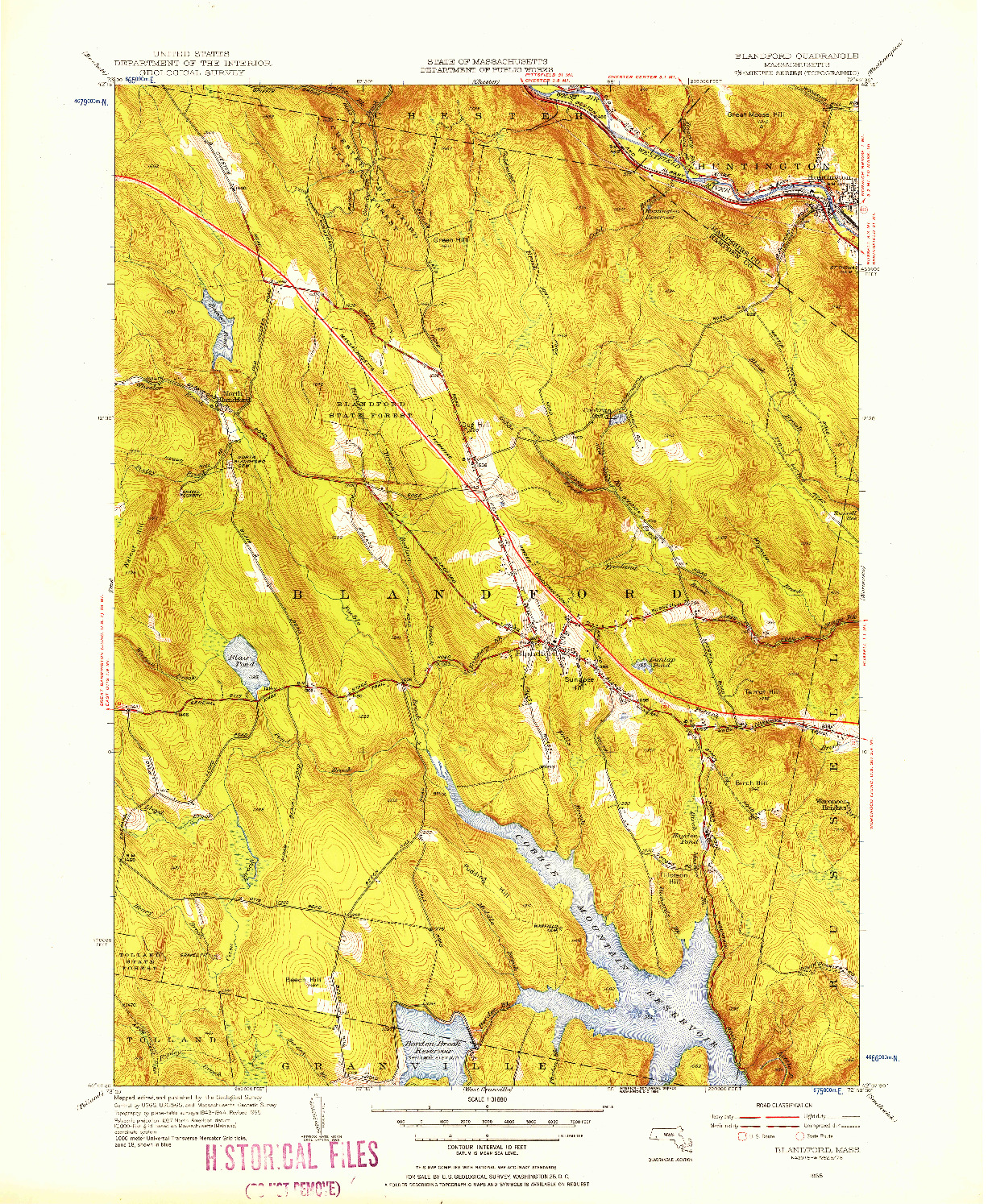USGS 1:31680-SCALE QUADRANGLE FOR BLANDFORD, MA 1955