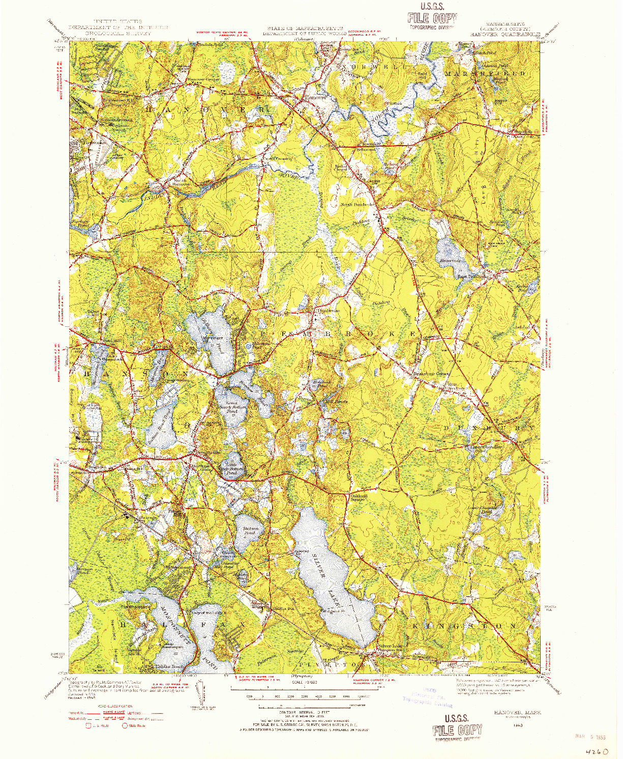 USGS 1:31680-SCALE QUADRANGLE FOR HANOVER, MA 1948