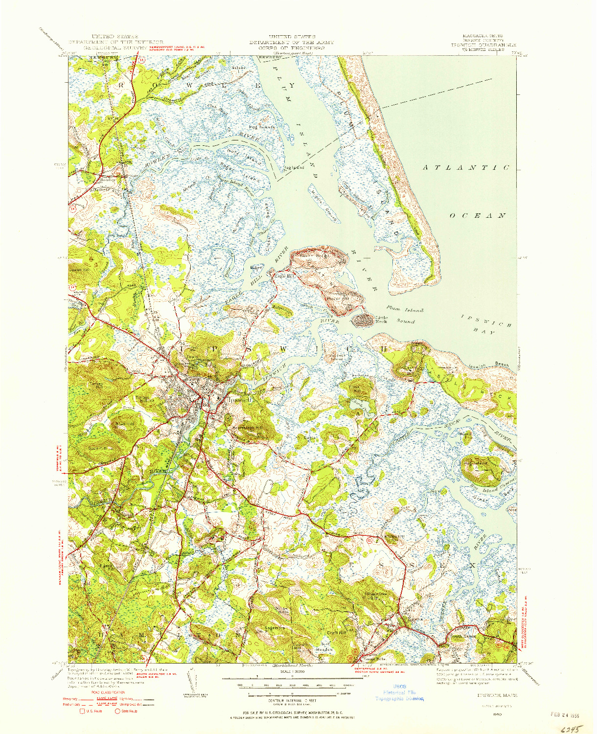 USGS 1:31680-SCALE QUADRANGLE FOR IPSWICH, MA 1950