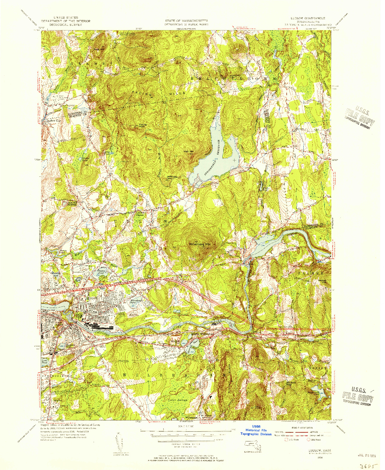 USGS 1:31680-SCALE QUADRANGLE FOR LUDLOW, MA 1954