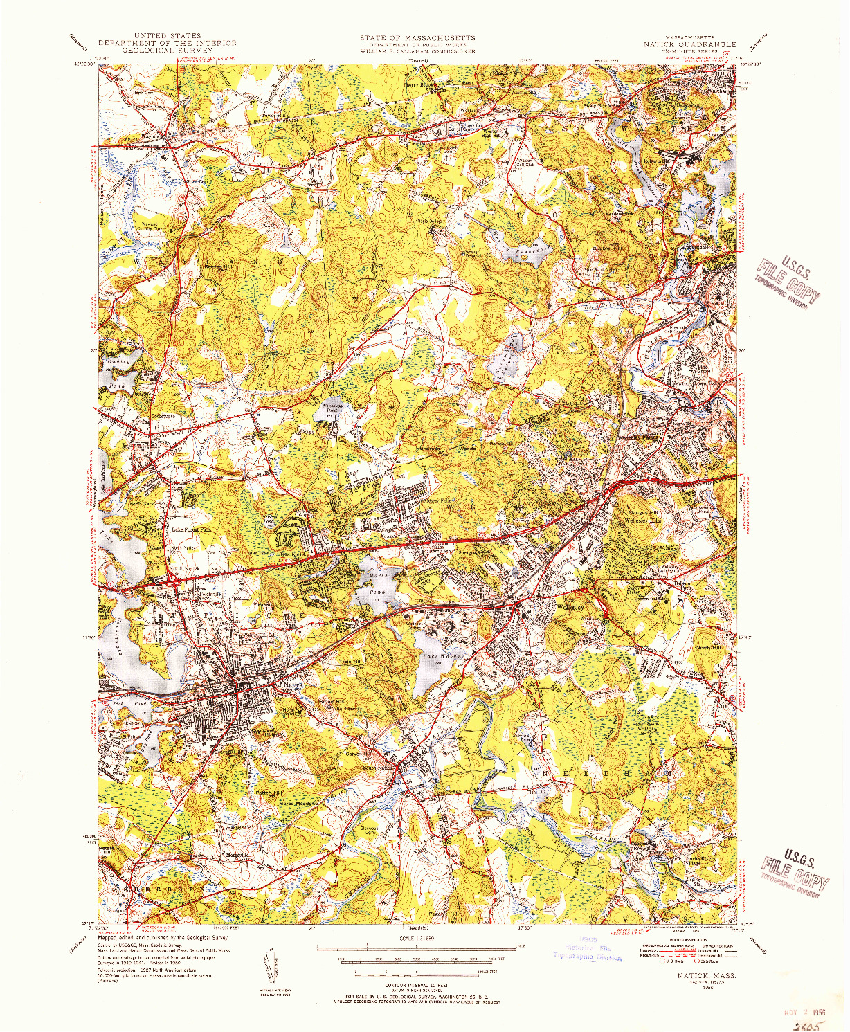 USGS 1:31680-SCALE QUADRANGLE FOR NATICK, MA 1950