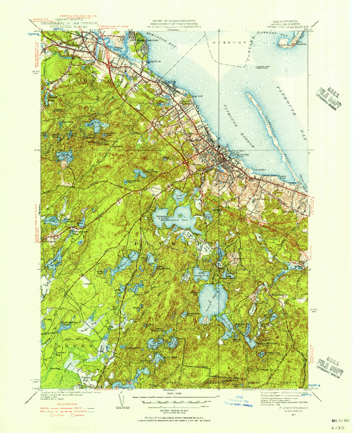 USGS 1:31680-SCALE QUADRANGLE FOR PLYMOUTH, MA 1950